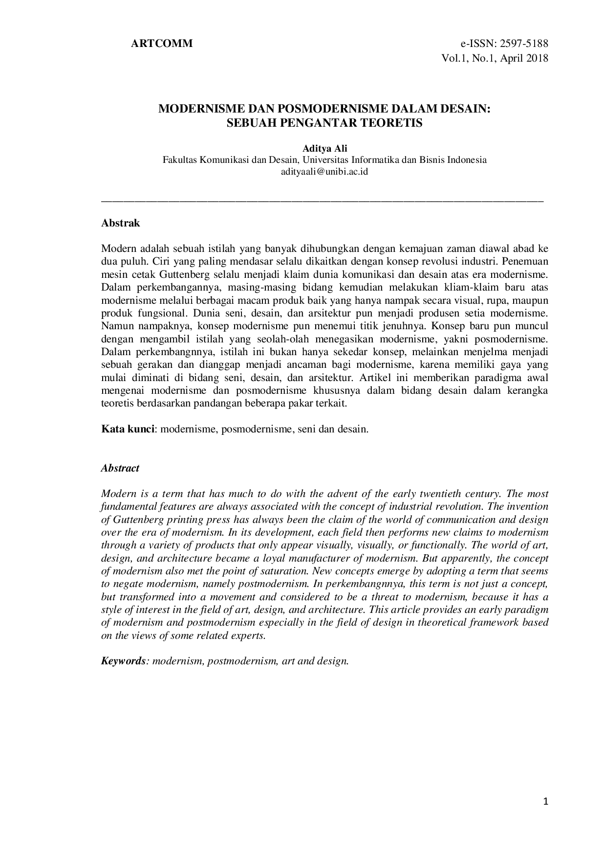 JURIS Modernisme Dan Posmodernisme Dalam Desain Sebuah Pengantar Teoretis