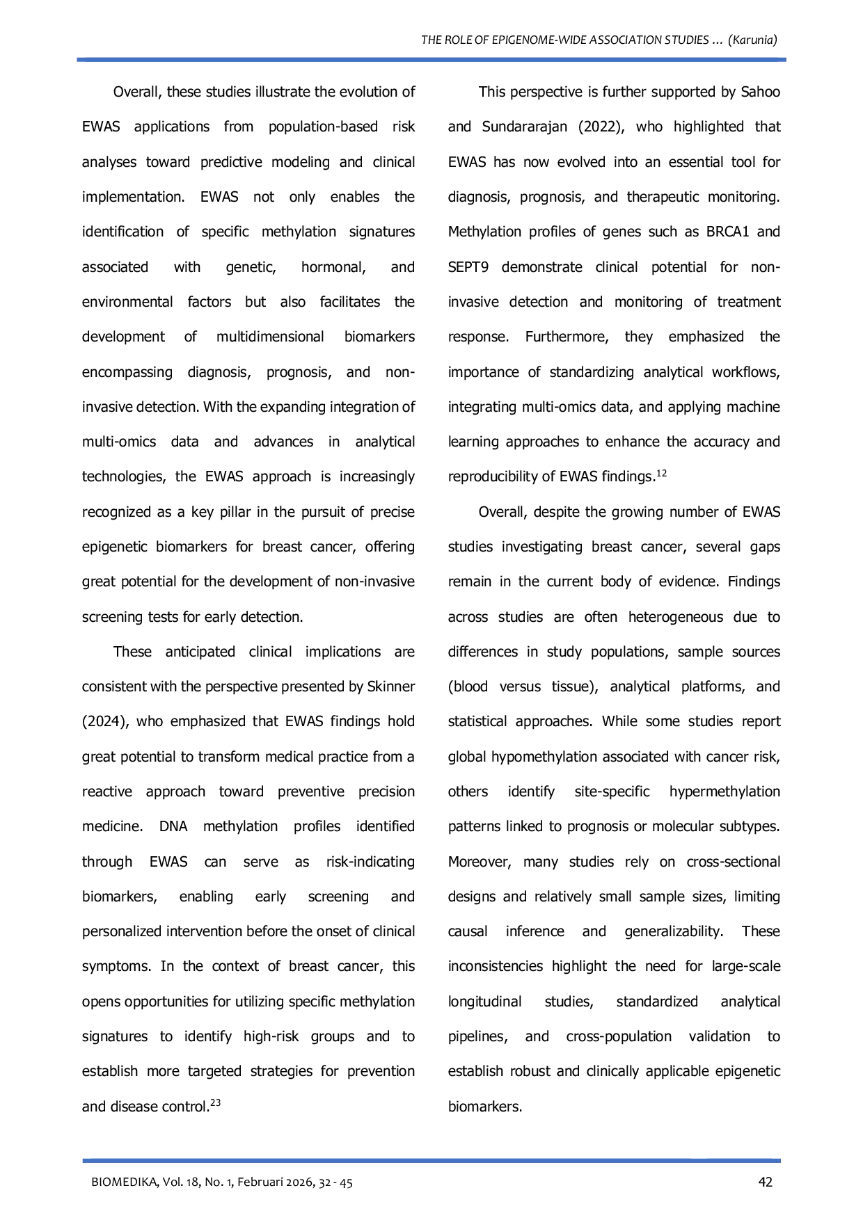 JURIS The Role of Epigenome Wide Association Studies EWAS in Identifying Epigenetic Biomarkers for Breast Cancer A Narrative Review