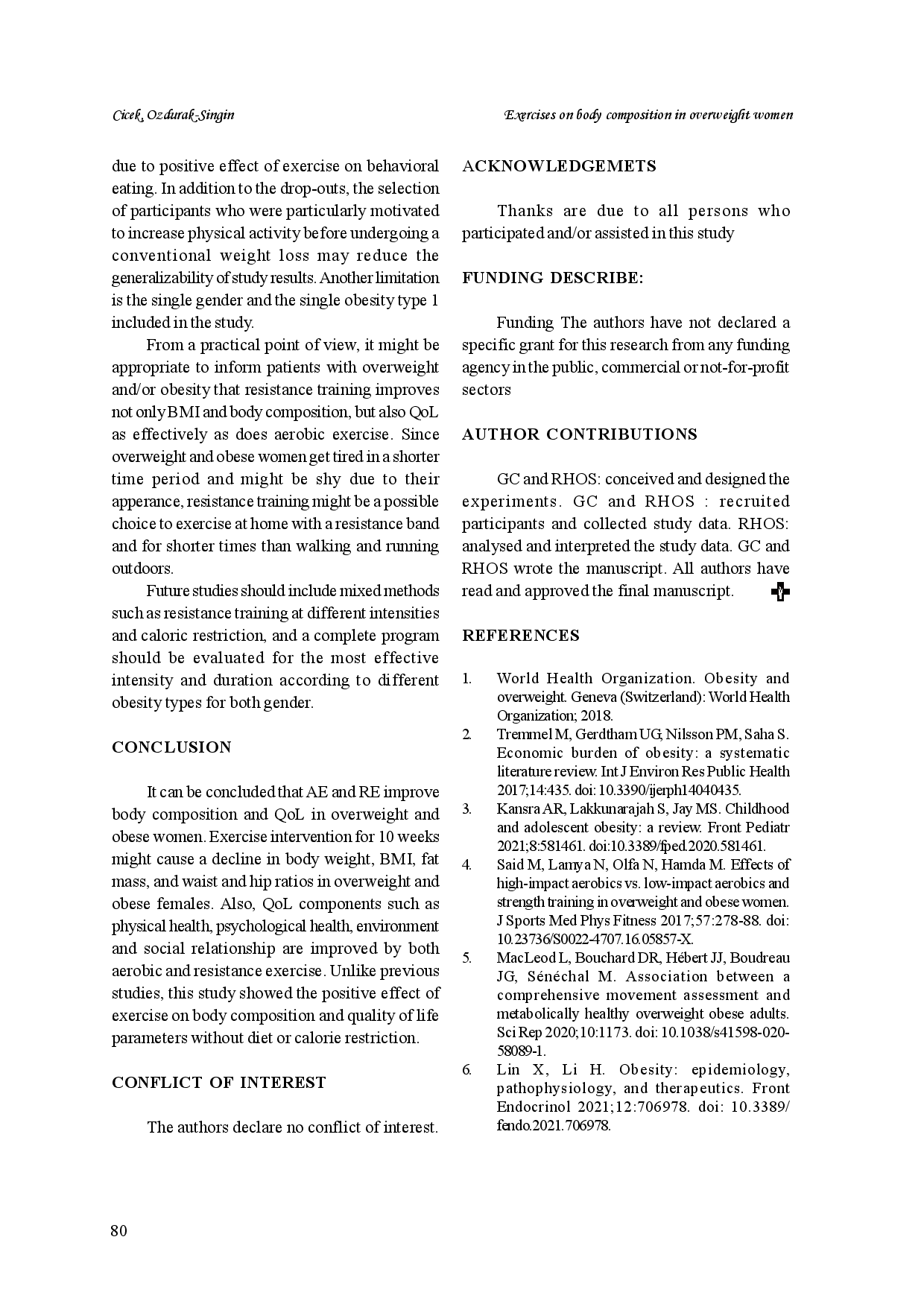 juris Effect of aerobic and resistance exercises on body composition and quality of life in overweight and obese women a randomized control trial