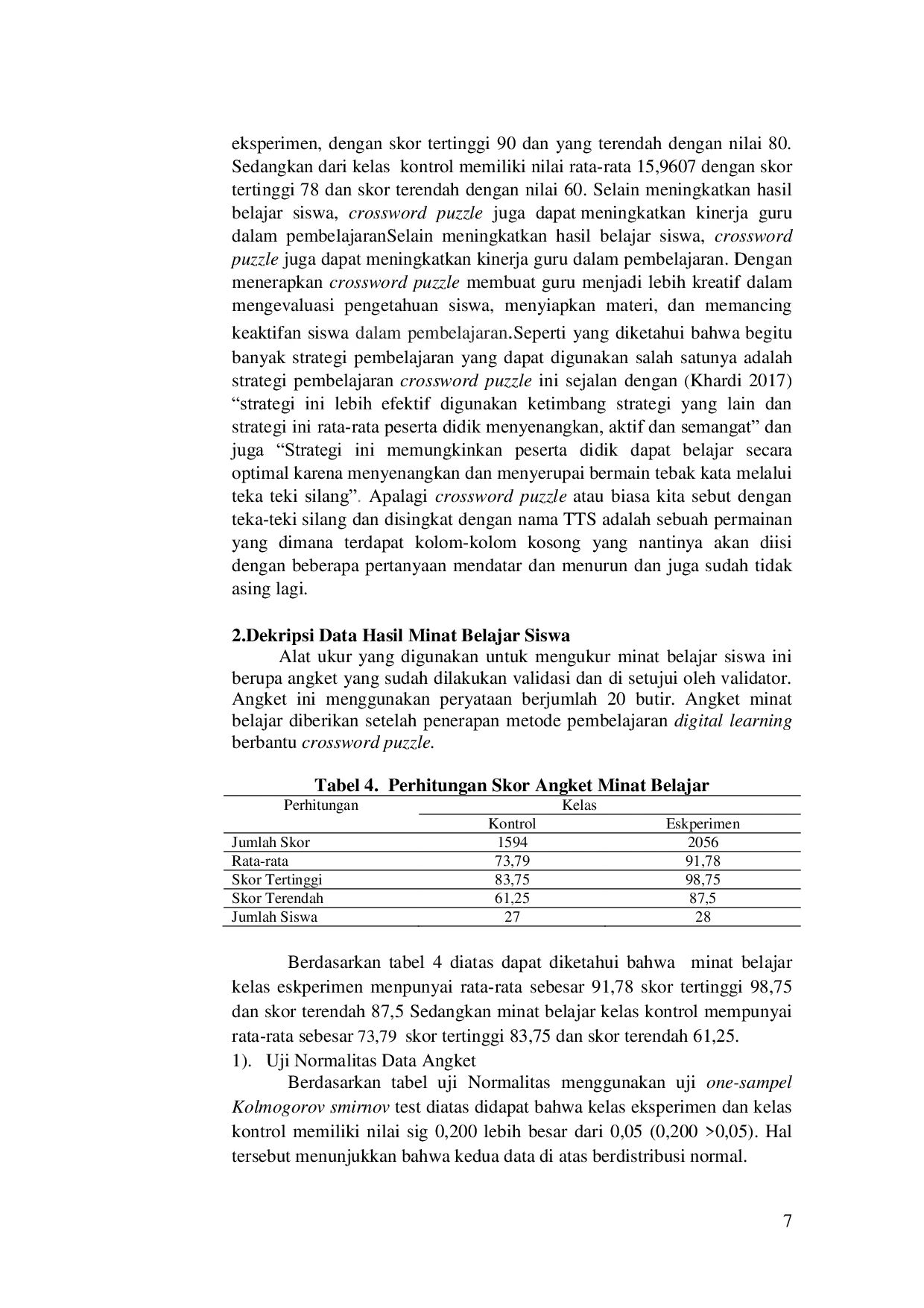 JURIS Implementasi Metode Pembelajaran Digital Learning Berbantu Crossword Puzzle Pada Materi IPA Untuk Meningkatkan Hasil Belajar Kognitif Dan Minat Siswa