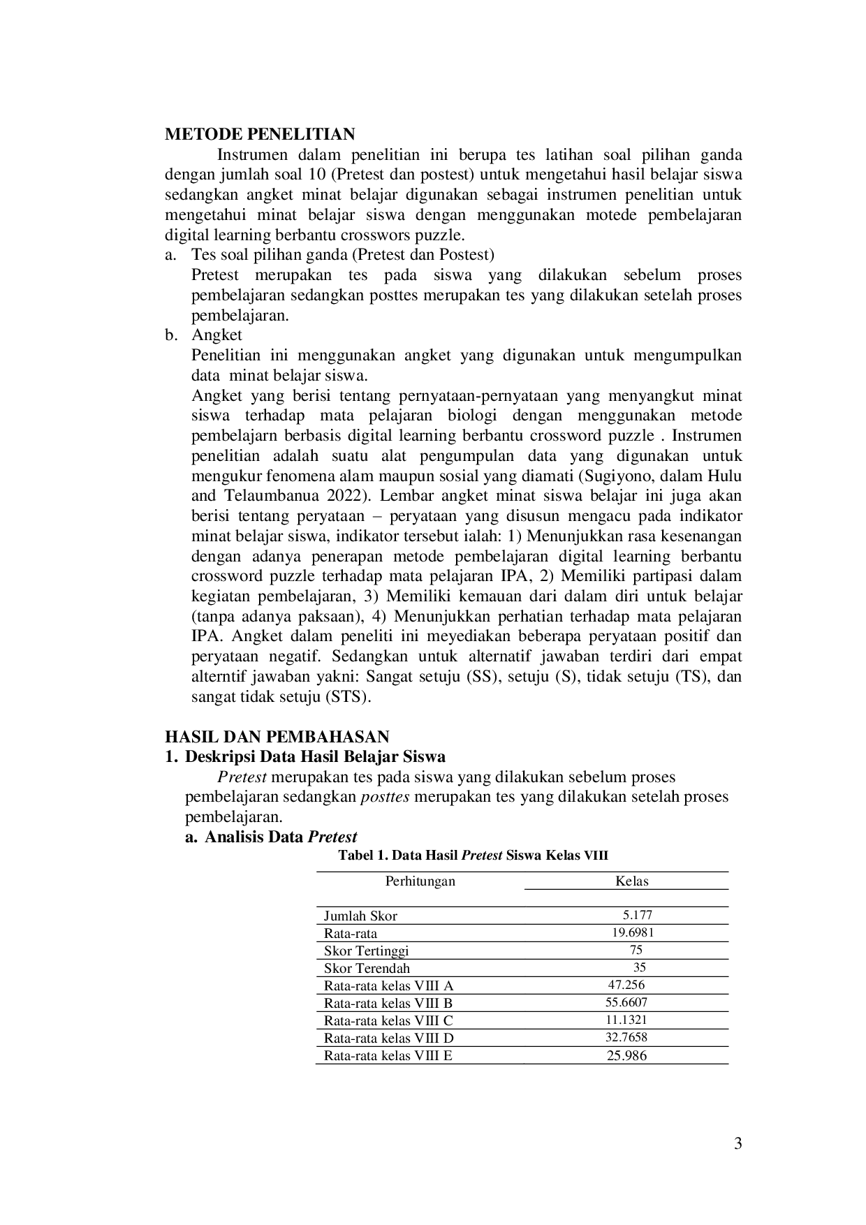 JURIS Implementasi Metode Pembelajaran Digital Learning Berbantu Crossword Puzzle Pada Materi IPA Untuk Meningkatkan Hasil Belajar Kognitif Dan Minat Siswa