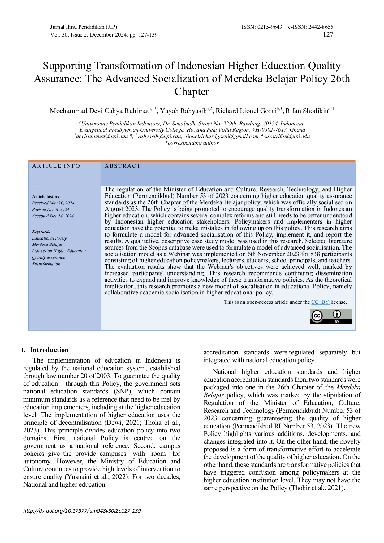 JURIS Supporting Transformation of Indonesian Higher Education Quality Assurance The Advanced Socialization of Merdeka Belajar Policy 26th Chapter