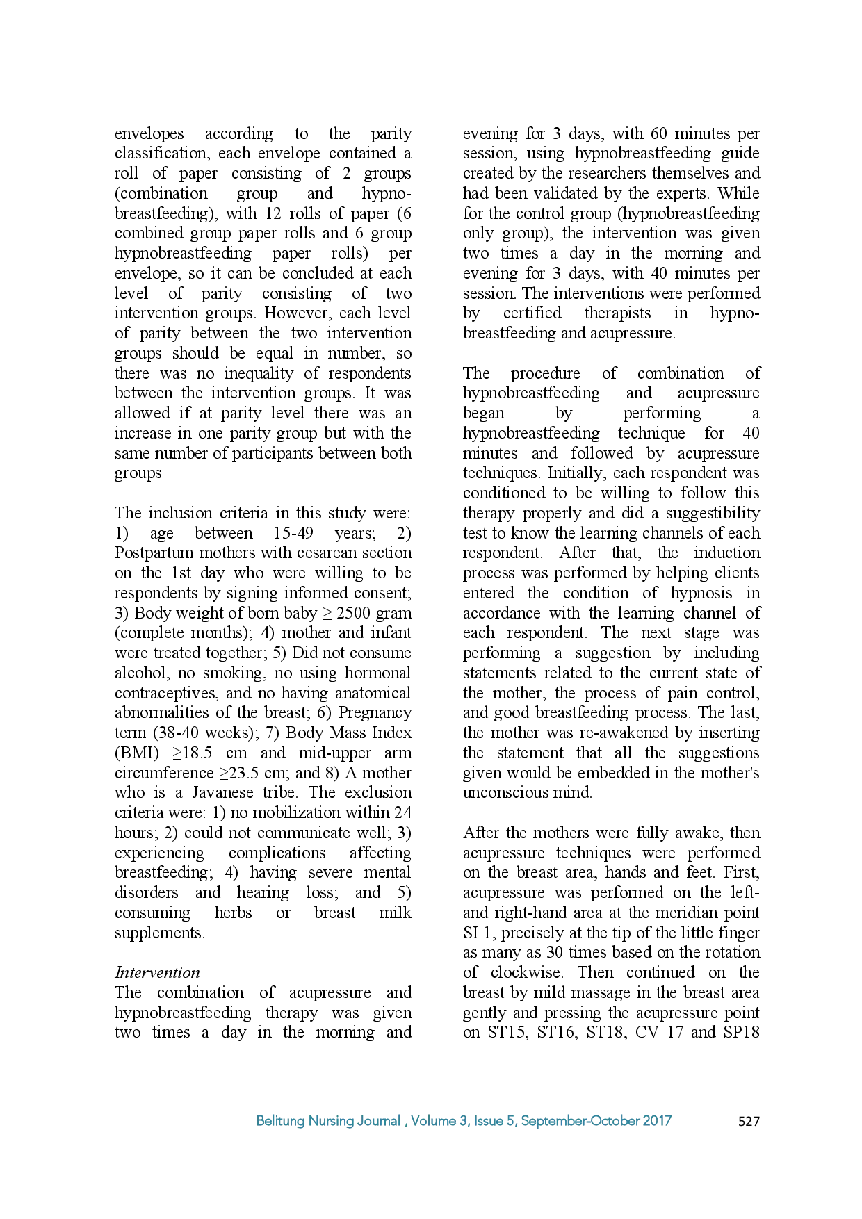 juris Effect Of Combination Of Hypnobreastfeeding And Acupressure On Anxiety And Wound Pain In Post Caesarean Mothers