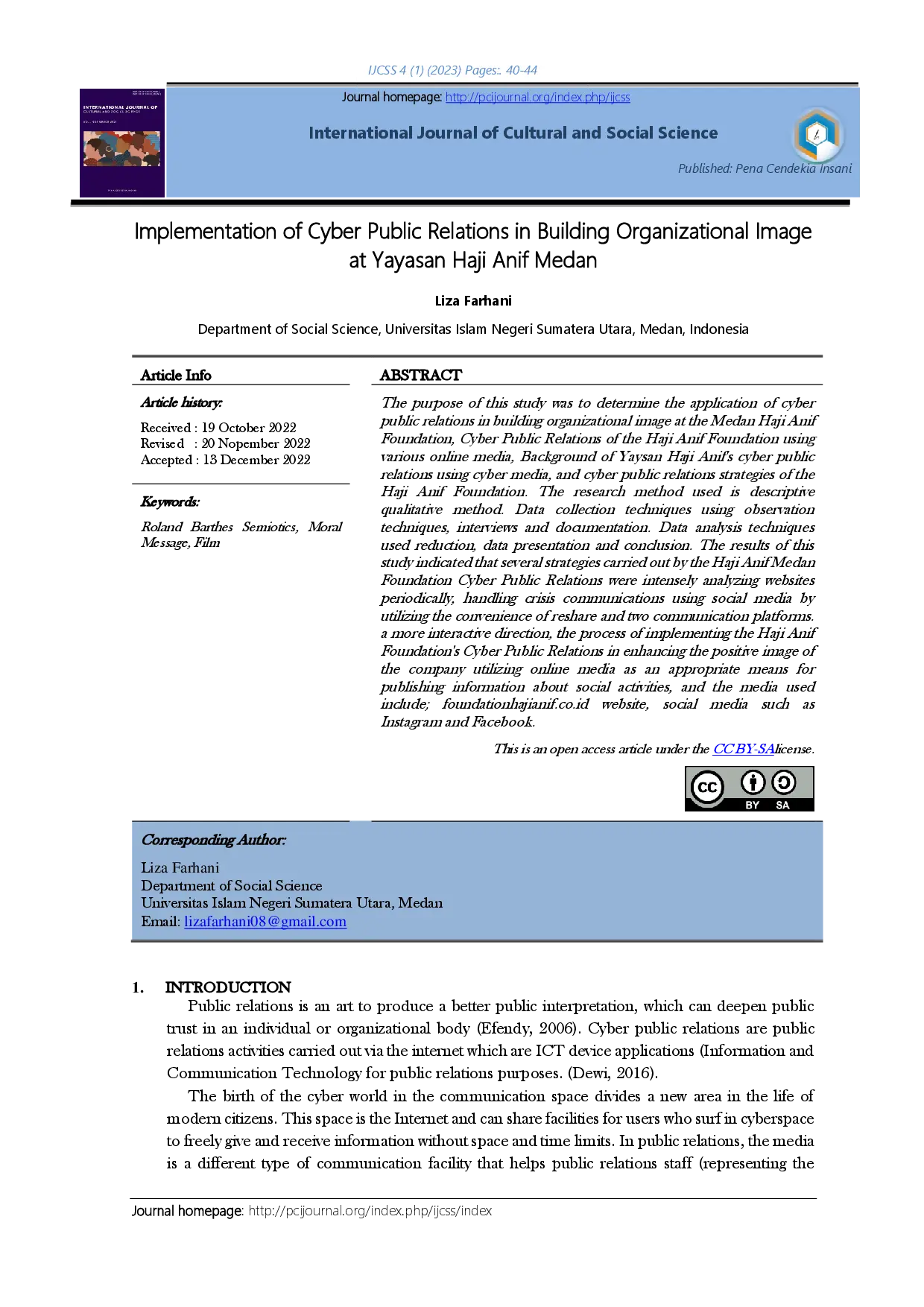 juris Implementation of Cyber Public Relations in Building Organizational Image at Yayasan Haji Anif Medan