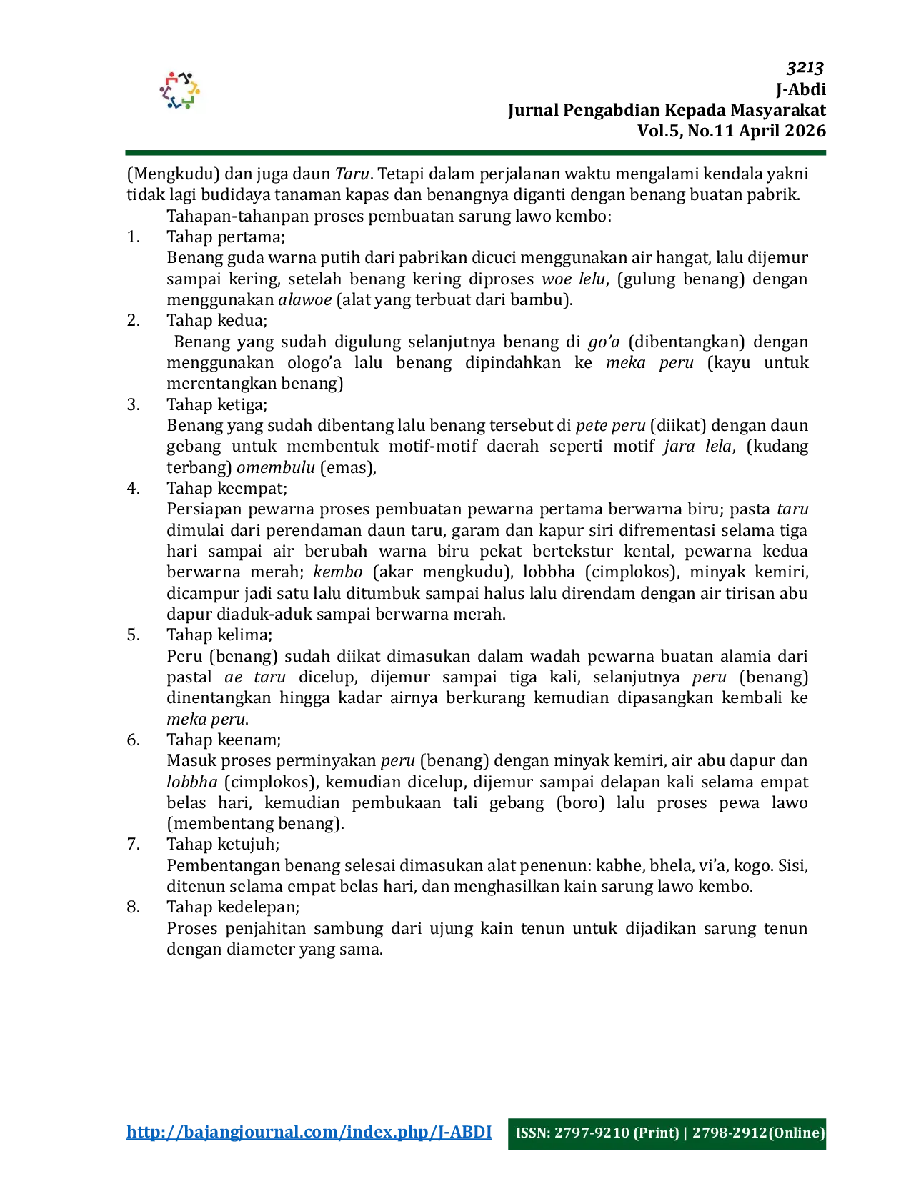 JURIS Penguatan Identitas Lokal Kerajinan Sarung Lawo Kembo Sebagai Sumber Ekonomi Rumah Tangga