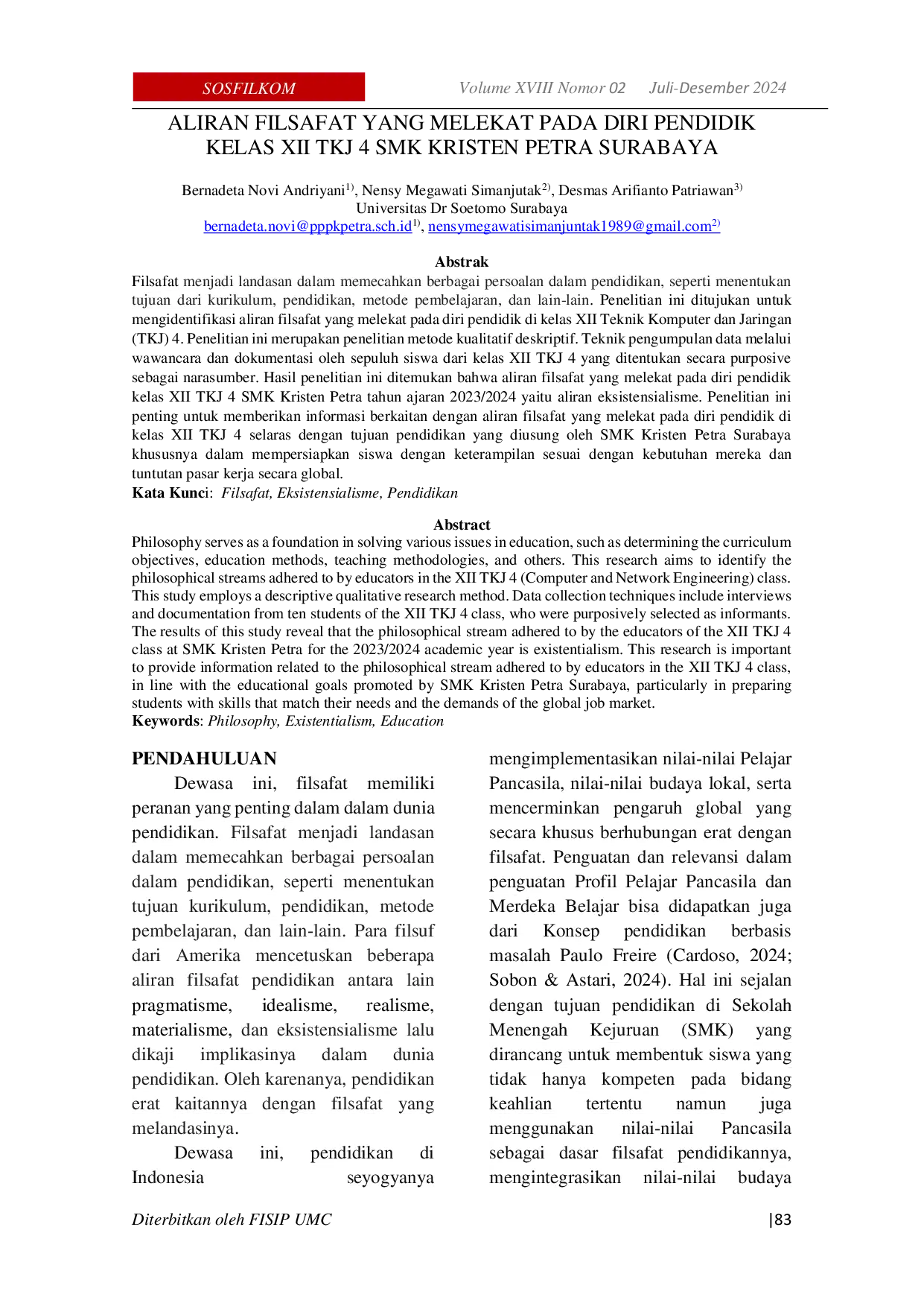 JURIS Aliran Filsafat Yang Melekat Pada Diri Pendidik Kelas XII TKJ 4 SMK Kristen Petra Surabaya
