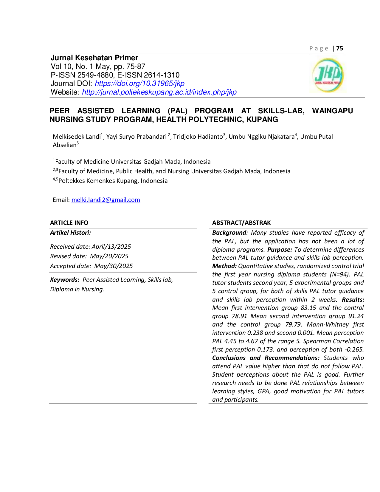 JURIS Peer Assisted Learning PAL Program di Skills Lab Waingapu