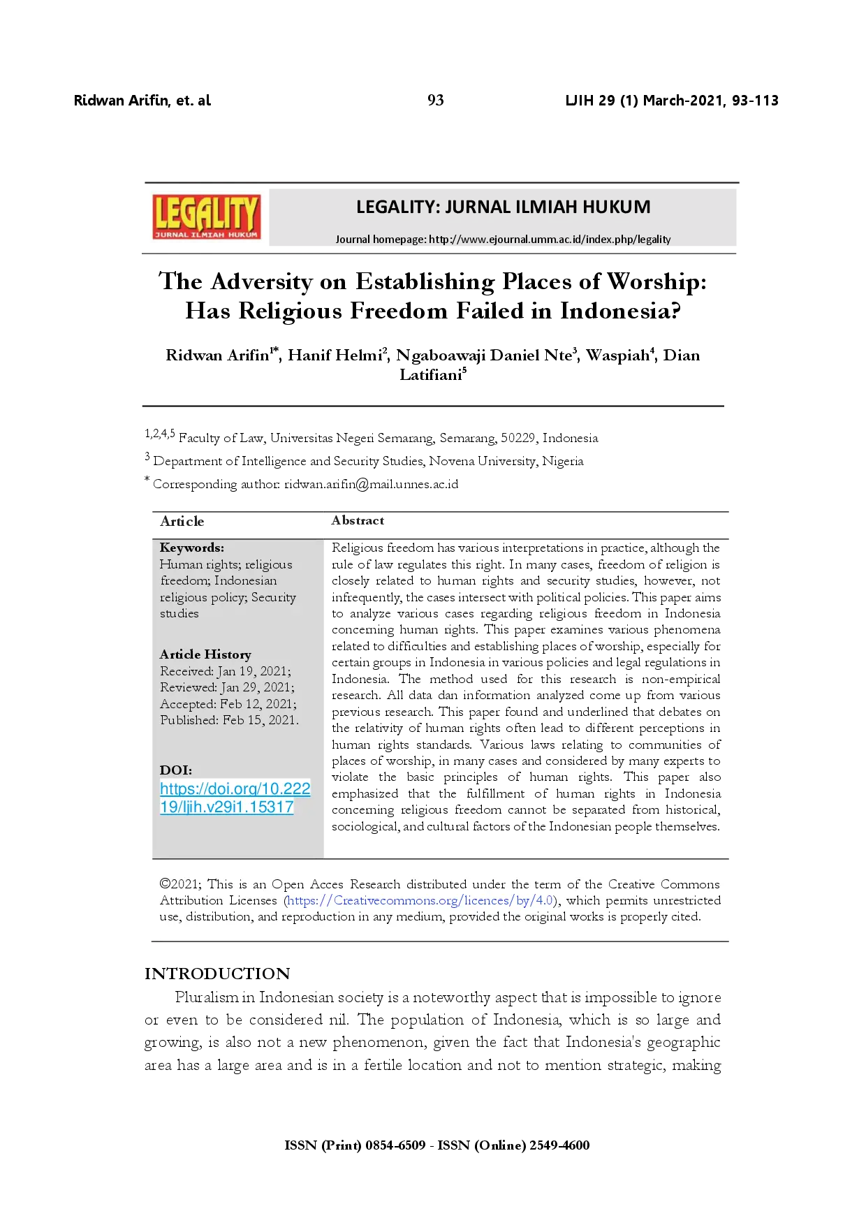 juris The adversity on establishing places of worship has religious freedom failed in Indonesia