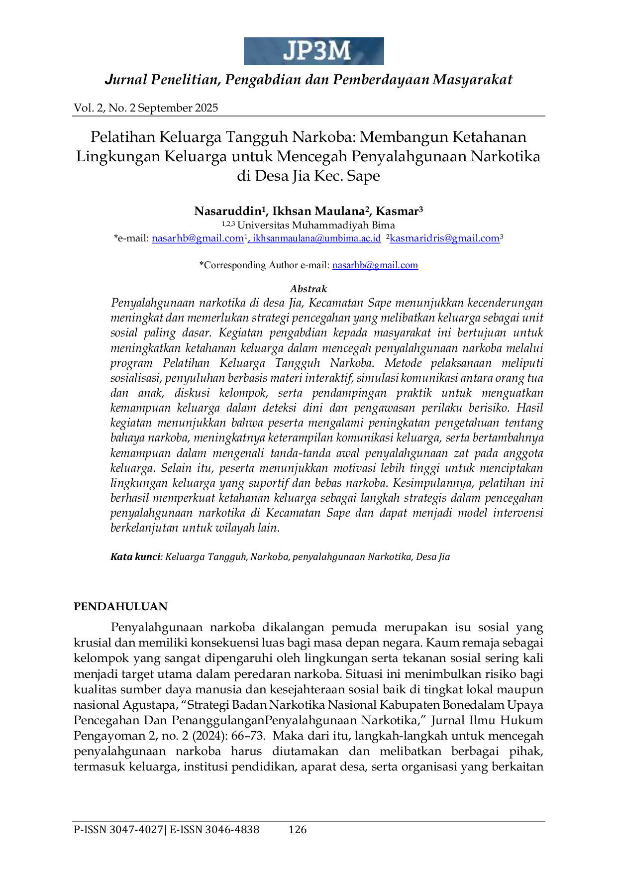 JURIS Pelatihan Keluarga Tangguh Narkoba Membangun Ketahanan Lingkungan Keluarga untuk Mencegah Penyalahgunaan Narkotika di Desa Jia Kec Sape