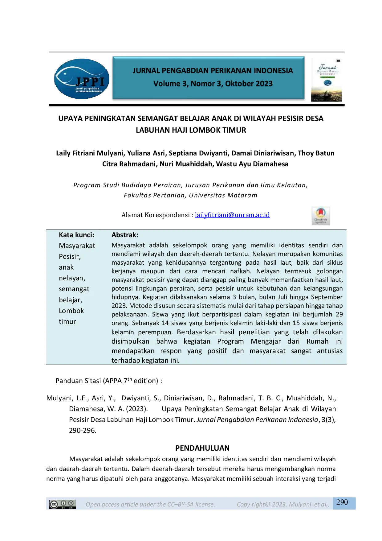 JURIS Upaya Peningkatan Semangat Belajar Anak Di Wilayah Pesisir Desa Labuhan Haji Lombok Timur