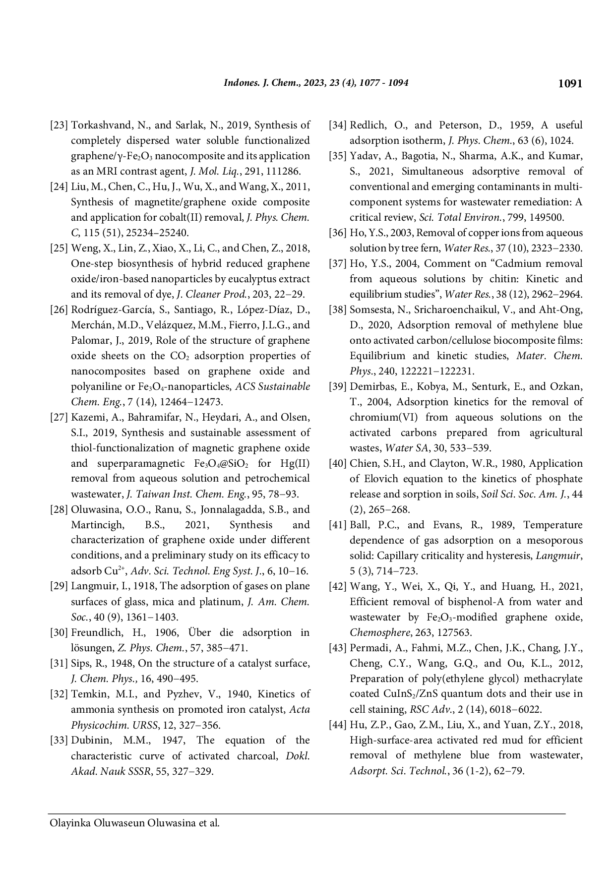 JURIS Performance Assessment Influence of Sorbate Sorbent Interphase Using Magnetite Modified Graphene Oxide to Improve Wastewater Treatment