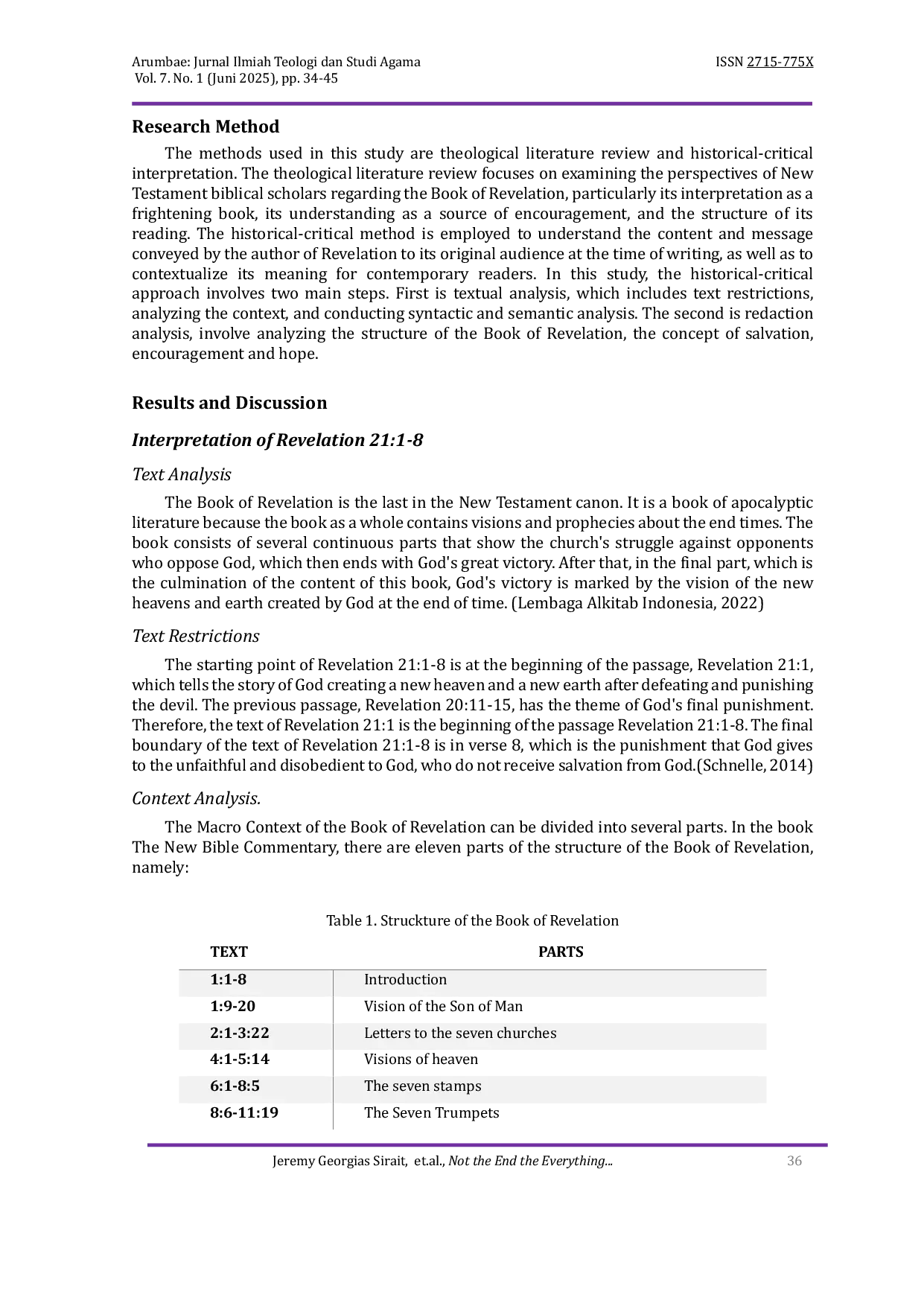 JURIS Not the End of Everything but the Beginning of Salvation for All Creation A Historical Interpretation of Revelation 21 1 8