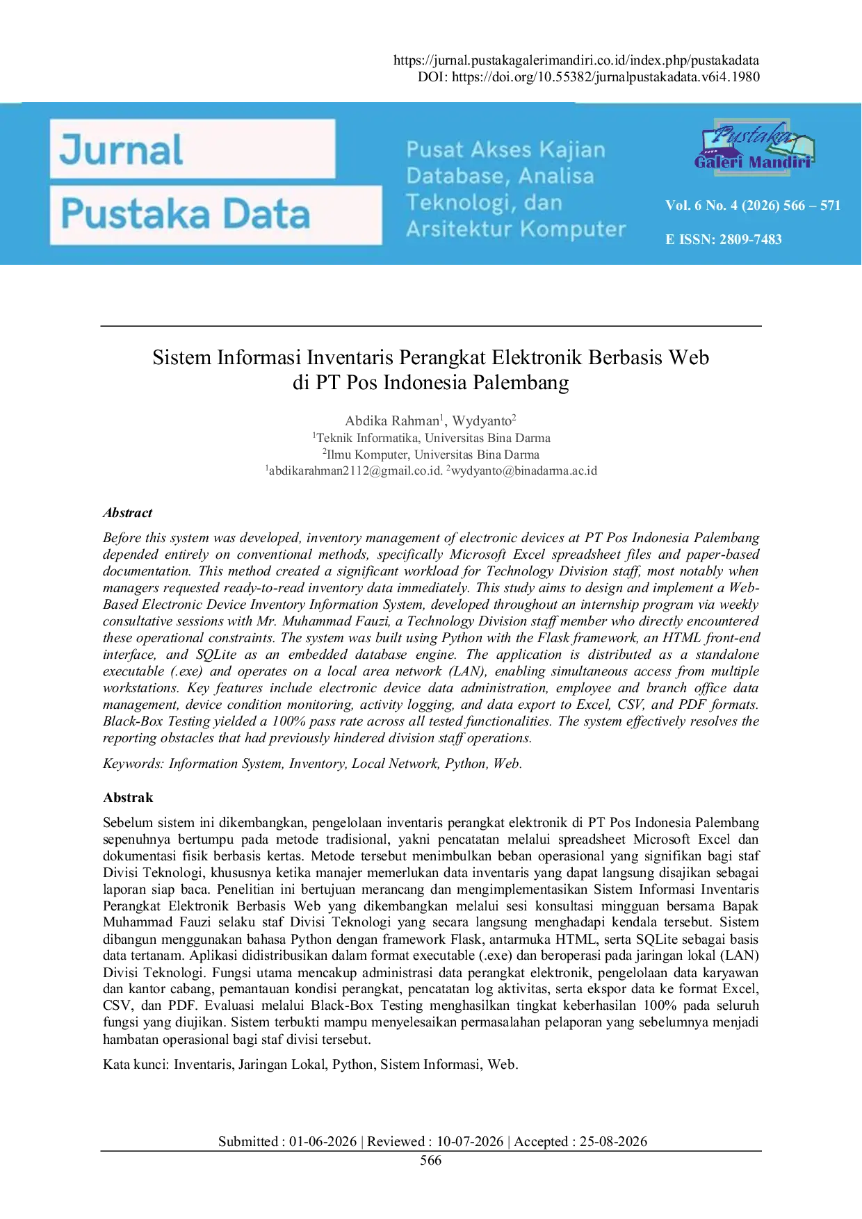 JURIS Sistem Informasi Inventaris Perangkat Elektronik Berbasis Web di PT Pos Indonesia Palembang