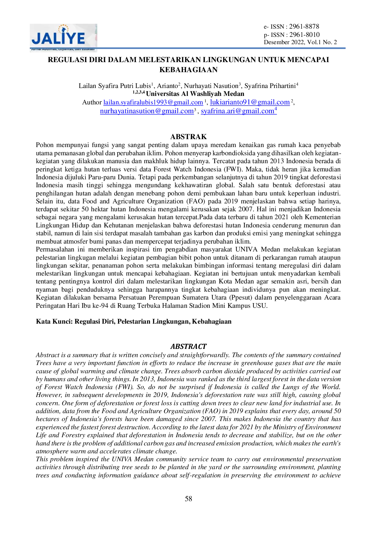 JURIS Regulasi Diri Dalam Melestarikan Lingkungan Untuk Mencapai Kebahagiaan