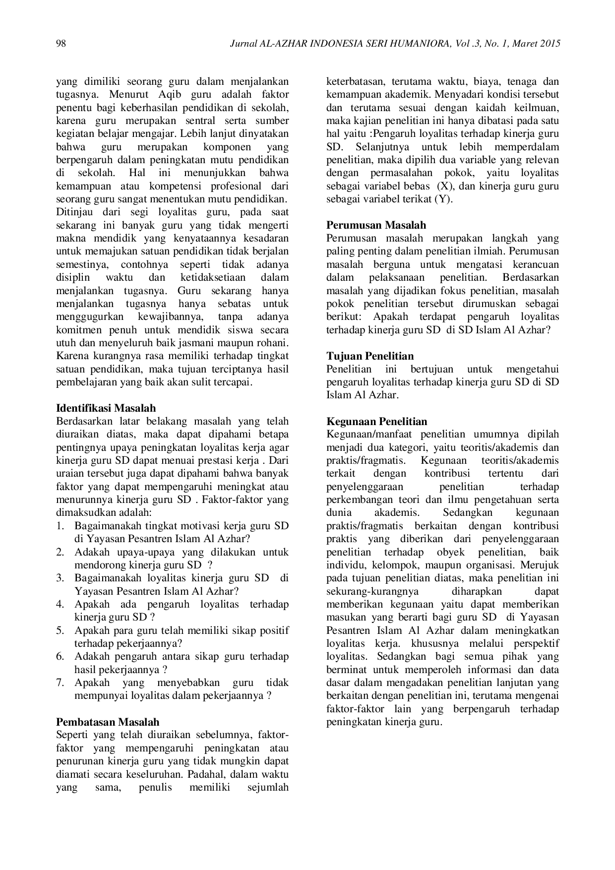 JURIS Pengaruh Loyalitas Terhadap Kinerja Guru SD Awal