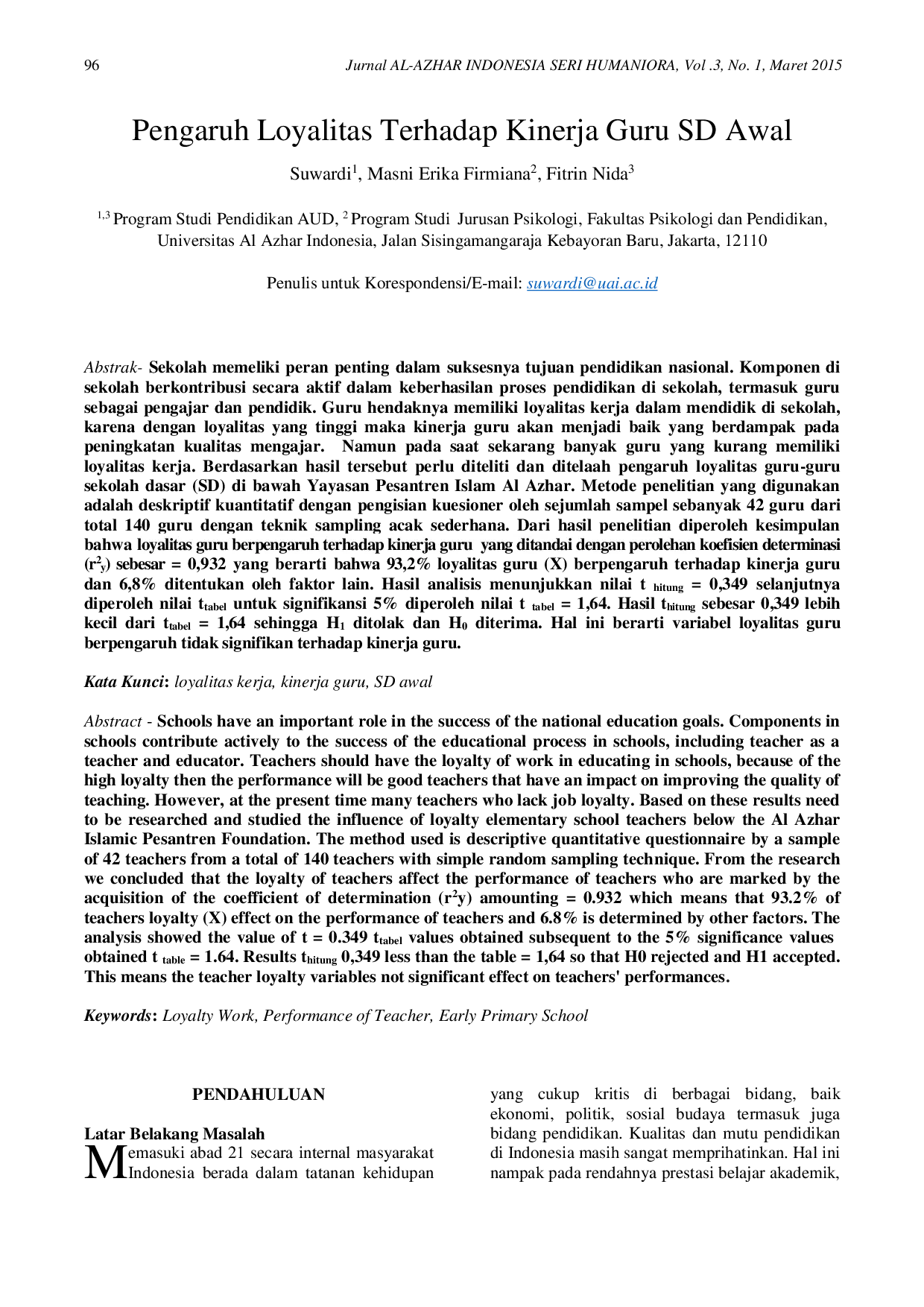 JURIS Pengaruh Loyalitas Terhadap Kinerja Guru SD Awal