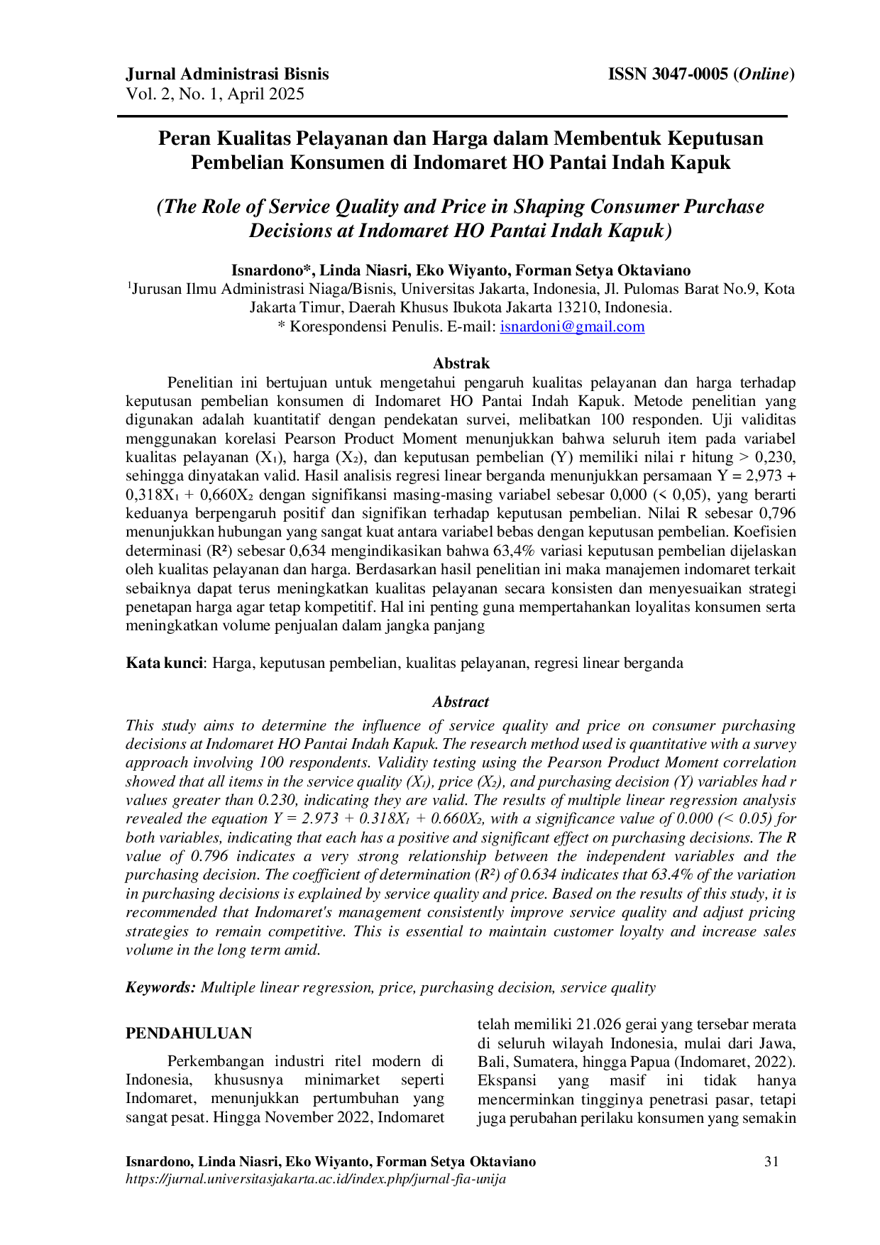 JURIS Peran Kualitas Pelayanan dan Harga dalam Membentuk Keputusan Pembelian Konsumen di Indomaret HO Pantai Indah Kapuk