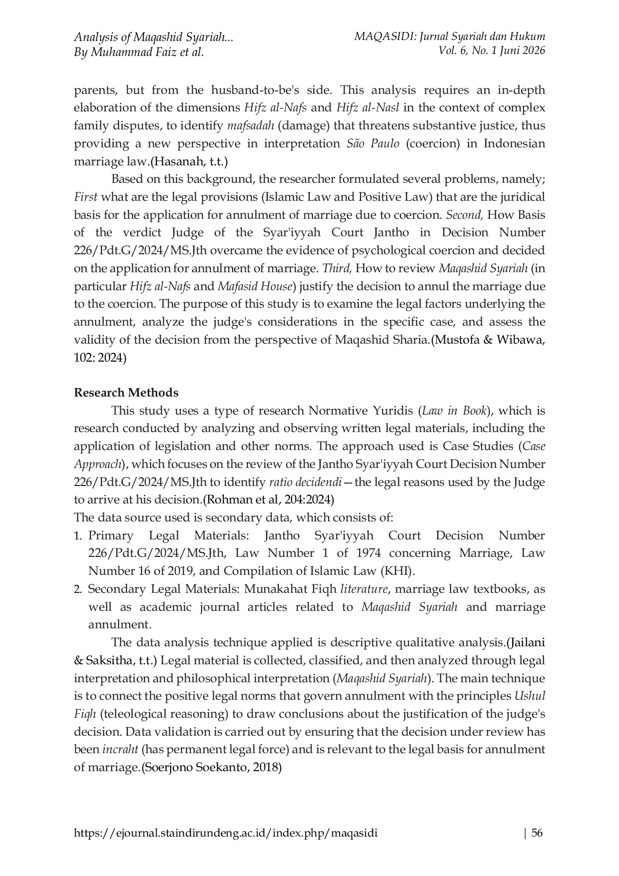 JURIS Analysis of Maqashid Syariah on Marriage Annulment Due to Psychological Coercion Critical Study of the Ratio Decidendi of the Jantho Sharia Court Decision Number 226 Pdt G 2024 MS Jth