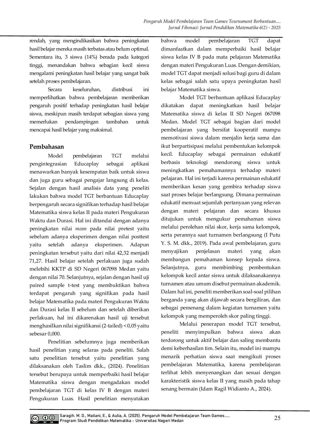 JURIS Pengaruh Model Pembelajaran Team Games Tournament Berbantuan Educaplay Terhadap Hasil Belajar Matematika Materi Pengukuran Waktu Dan Durasi Kelas II SD