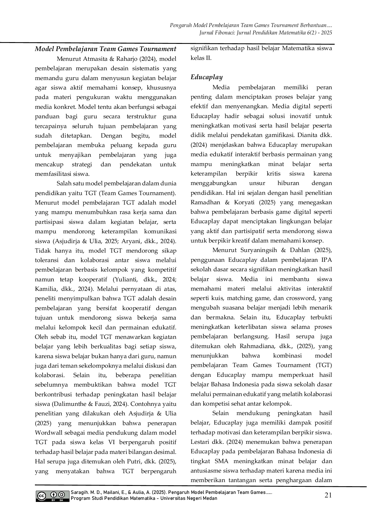 JURIS Pengaruh Model Pembelajaran Team Games Tournament Berbantuan Educaplay Terhadap Hasil Belajar Matematika Materi Pengukuran Waktu Dan Durasi Kelas II SD