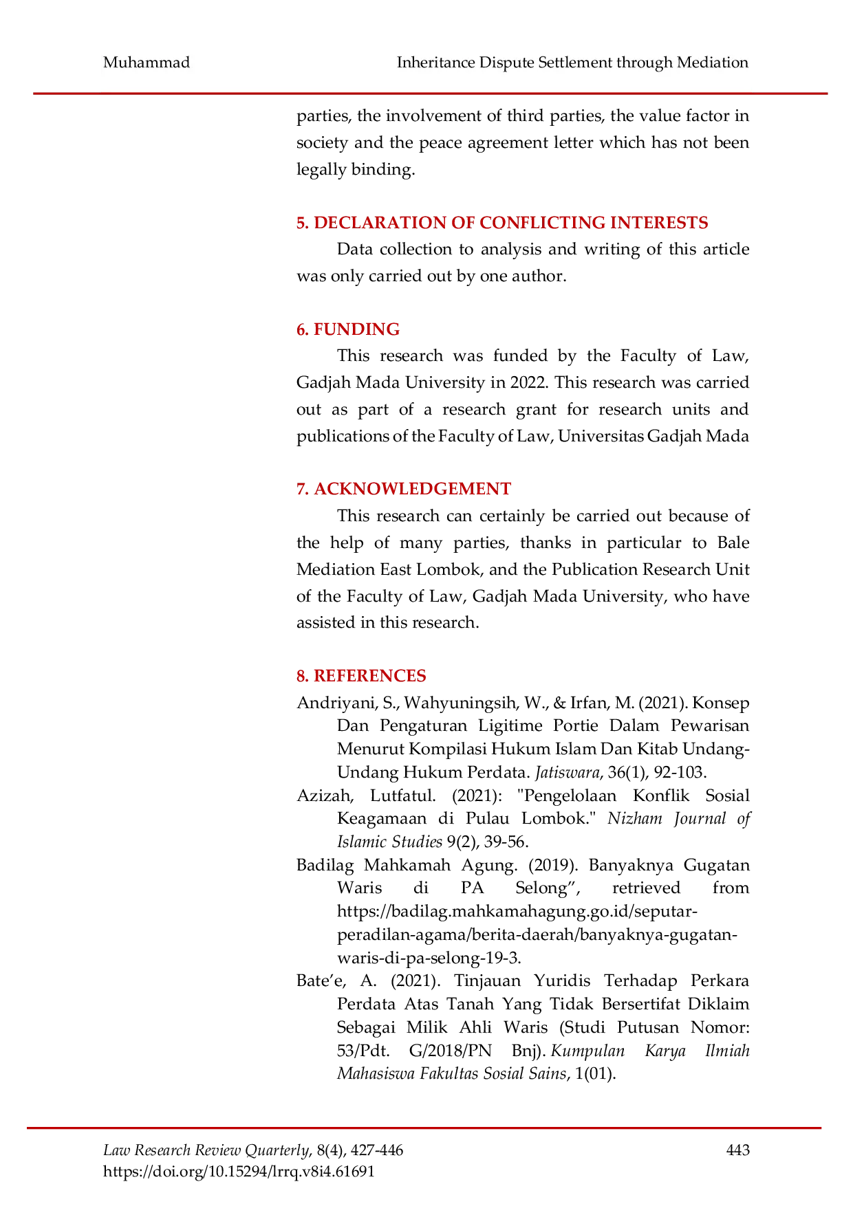 JURIS Inheritance Dispute Settlement Through Mediation with the Bale Mediasi of East Lombok