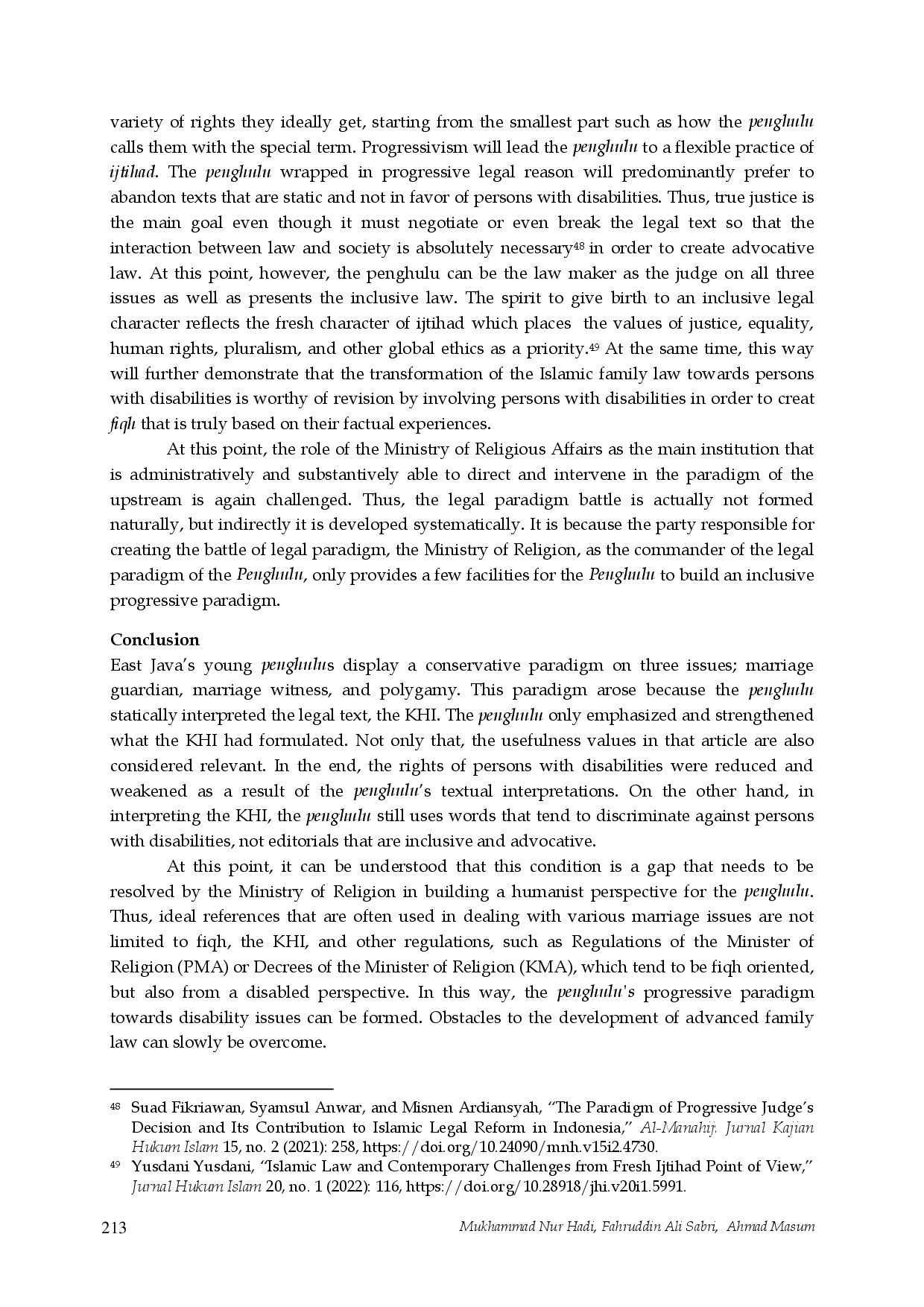 juris Between Conservatism and Progressivism The Young Penghulu in East Java s Legal Paradigm Addresses Disability Issues in Marriage