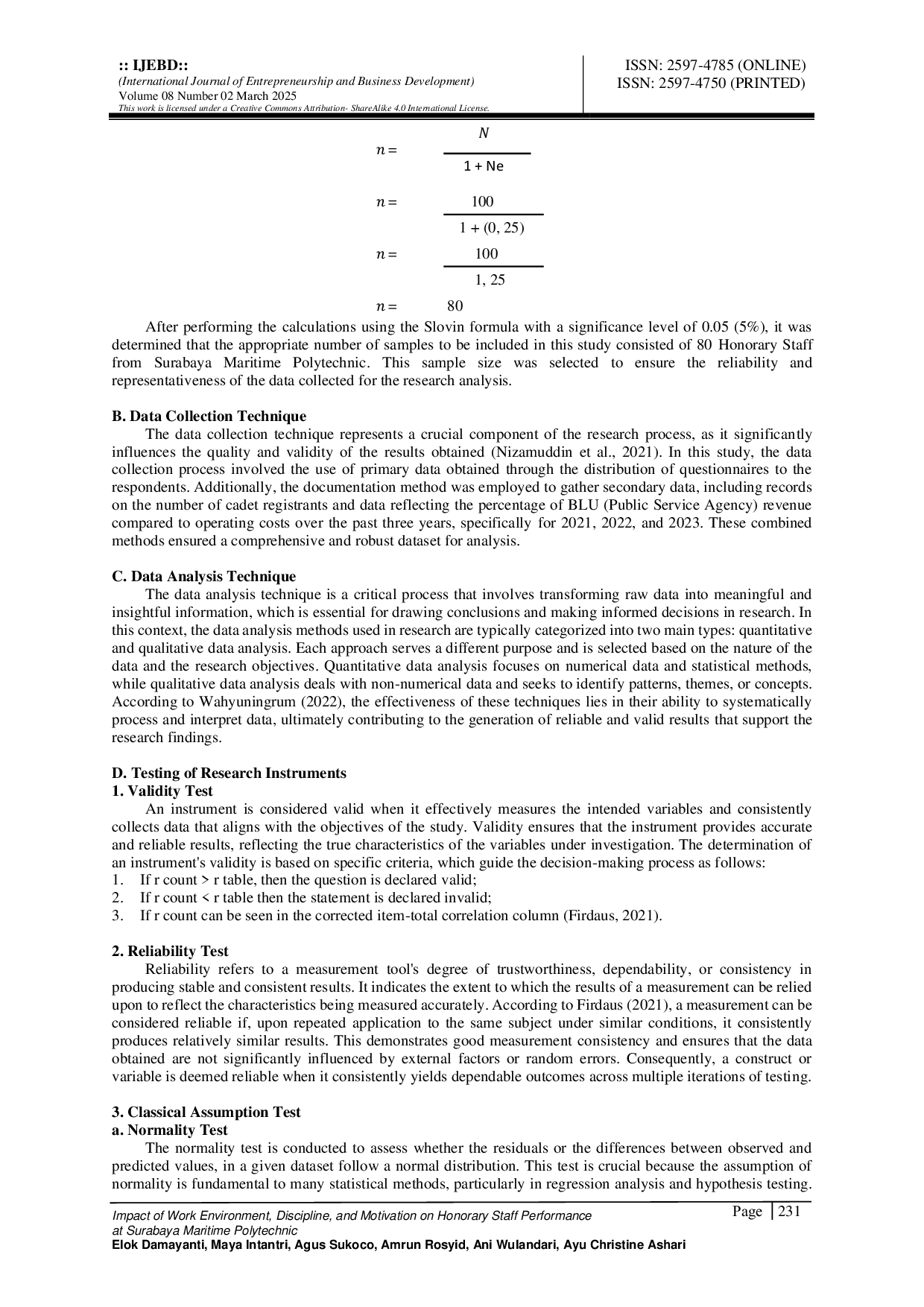 JURIS Impact of Work Environment Discipline and Motivation on Honorary Staff Performance at Surabaya Maritime Polytechnic