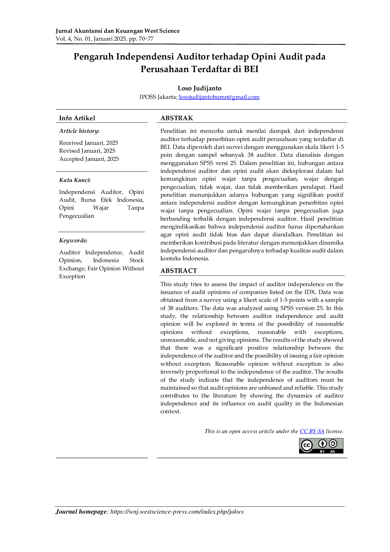 JURIS Pengaruh Independensi Auditor terhadap Opini Audit pada Perusahaan Terdaftar di BEI