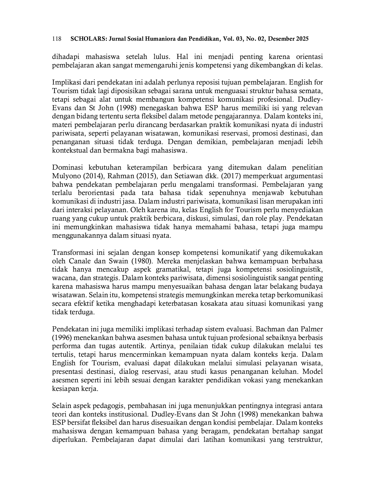 JURIS Pengembangan English for Tourism pada Program Destinasi Pariwisata Perspektif ESP dan Implikasi Pedagogis