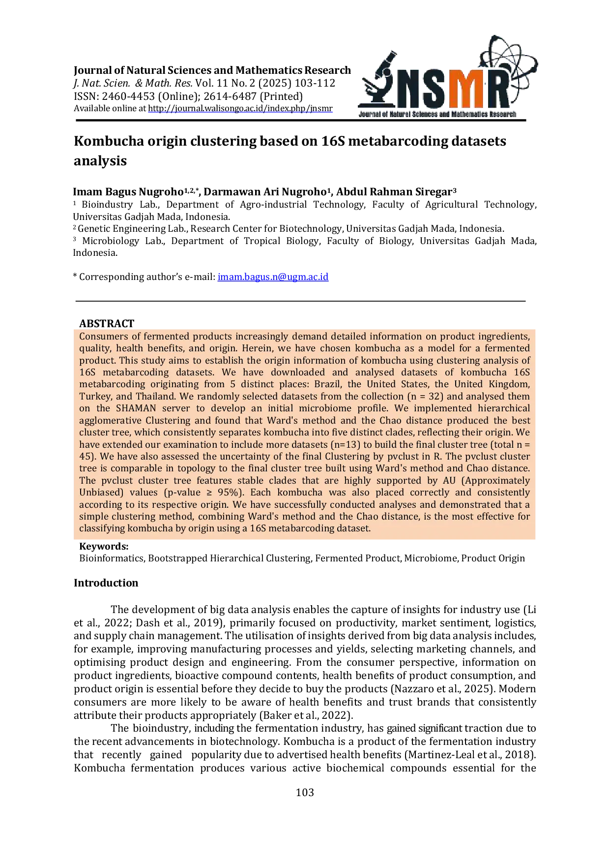 JURIS Kombucha origin clustering based on 16S metabarcoding datasets analysis