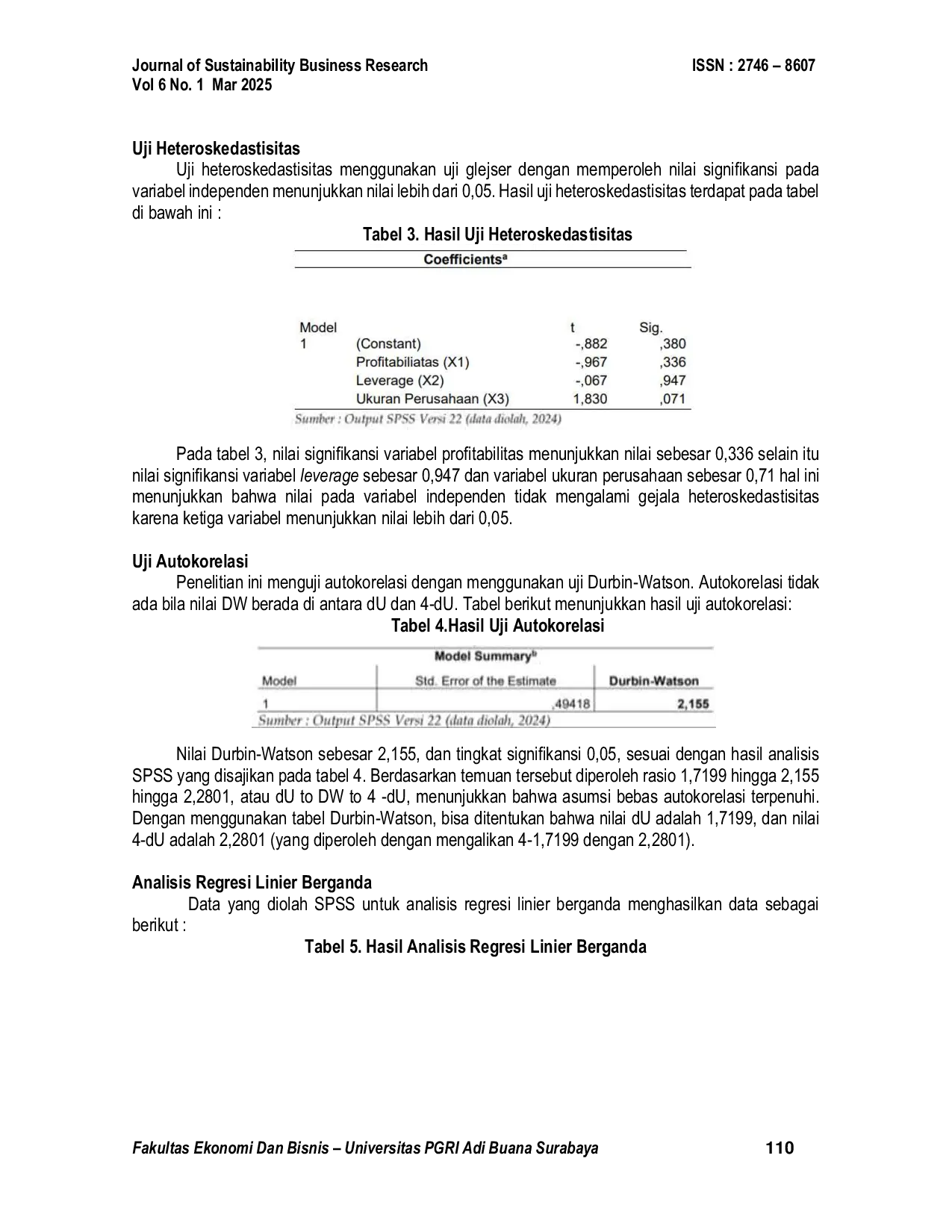 JURIS Pengaruh Profitabilitas Leverage dan Ukuran Perusahaan Terhadap Nilai Perusahaan pada Perusahaan Sektor Keuangan Terindeks LQ45 yang terdaftar di Bursa Efek Indonesia Periode 2021 2023