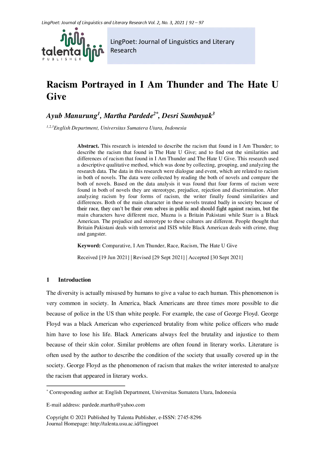 juris Racism Portrayed in I Am Thunder and The Hate U Give