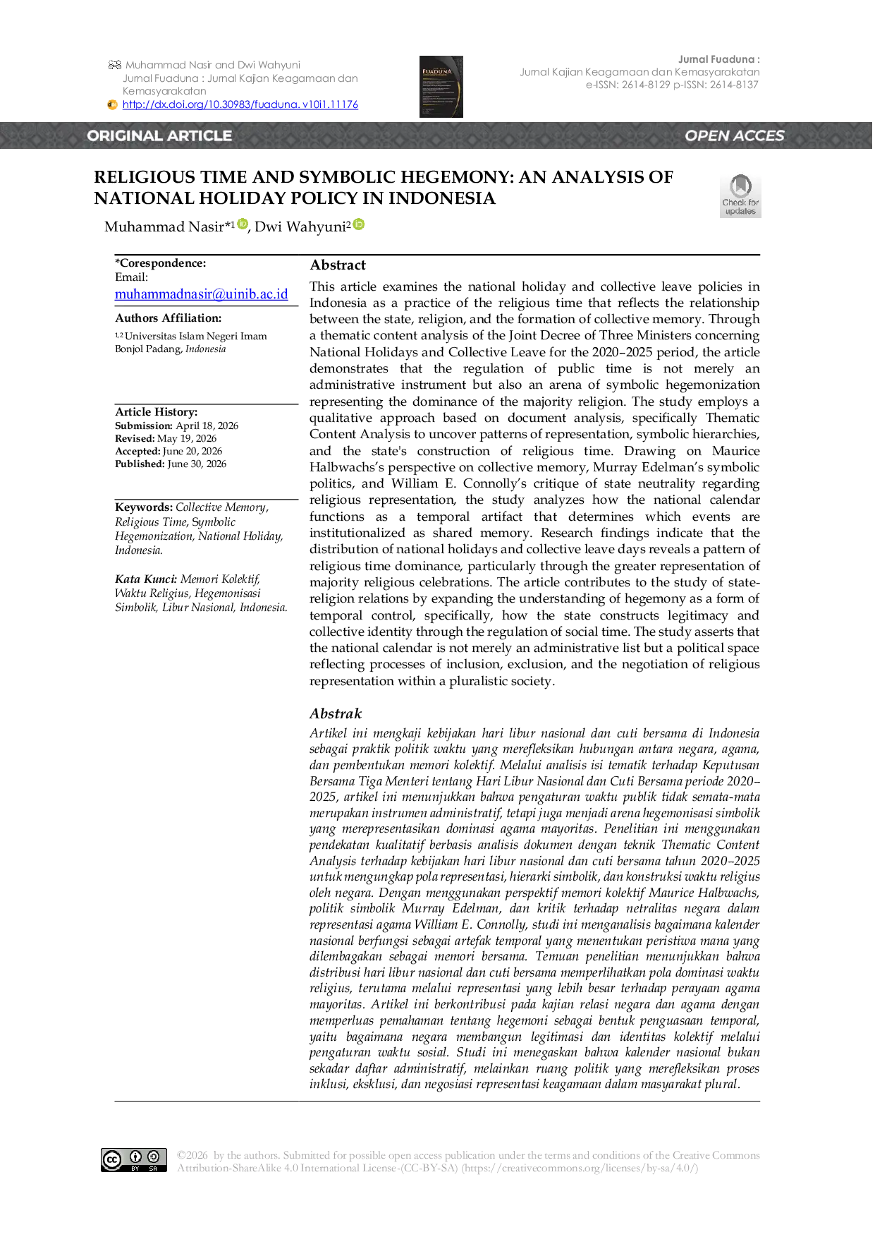 JURIS Religious Time and Symbolic Hegemony An Analysis of National Holiday Policy in Indonesia
