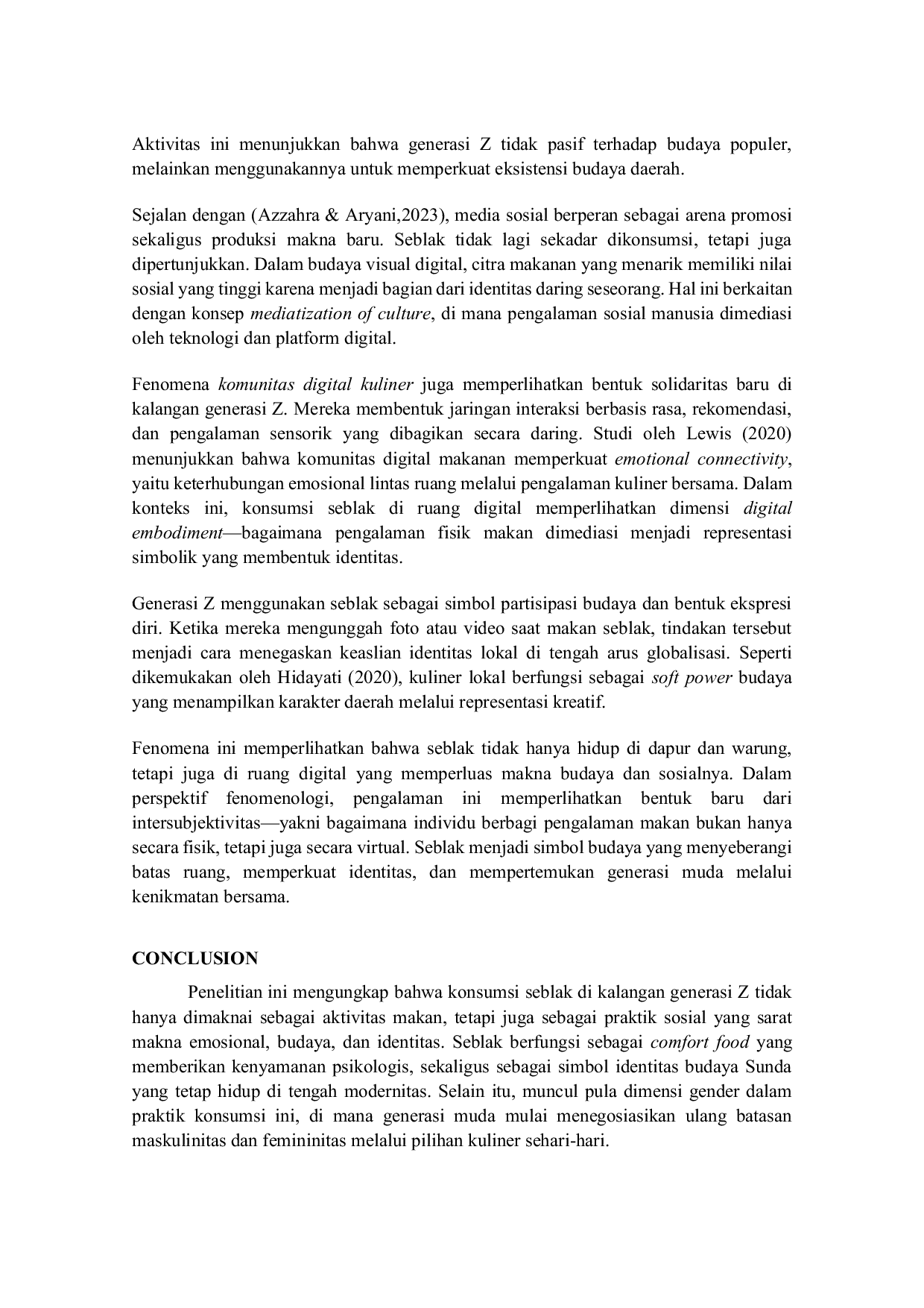 JURIS Seblak as Comfort Food and Cultural Identity of Generation Z A Phenomenological Approach