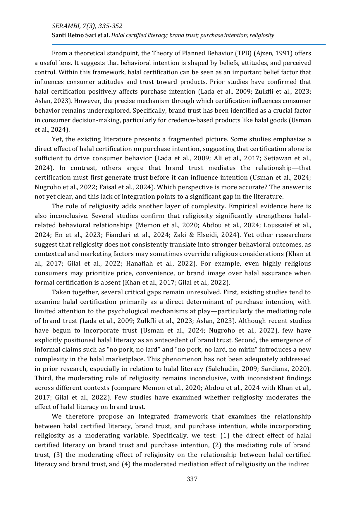 JURIS No pork no lard no trust examining halal literacy brand trust and religiosity in Indonesia s halal market