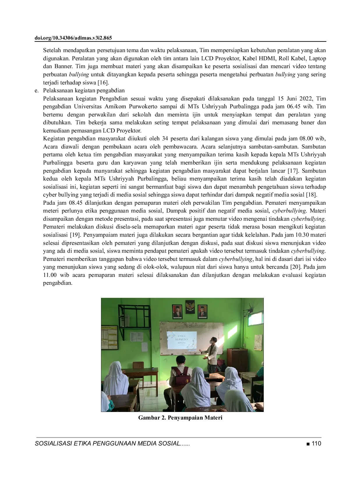 JURIS Sosialisasi Etika Penggunaan Media Sosial untuk Mencegah Bullying pada Siswa MTs Ushriyyah Purbalingga