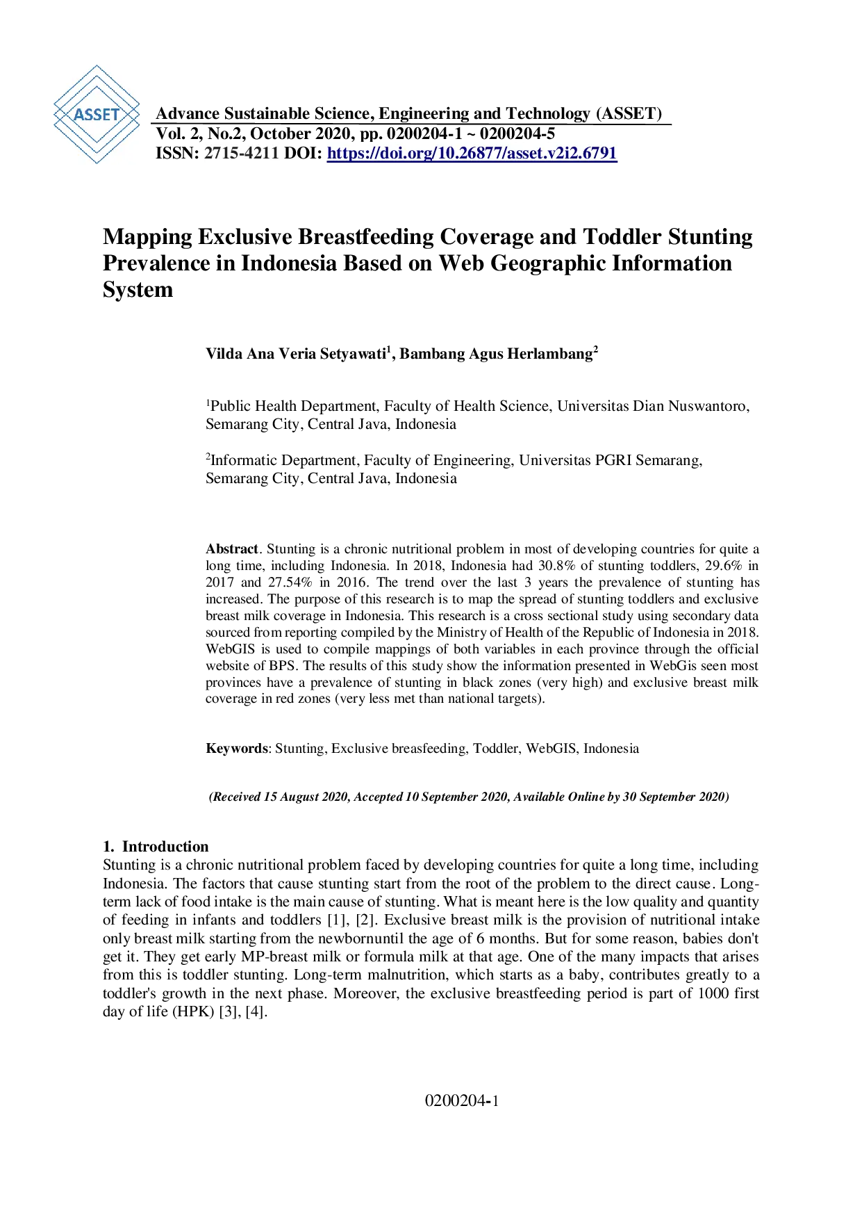 juris Mapping Exclusive Breastfeeding Coverage And Toddler Stunting Prevalence In Indonesia Based On Web Geographic Information System
