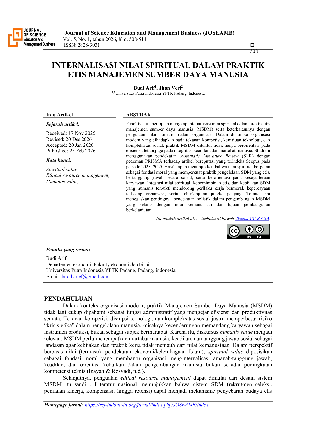 JURIS Internalisasi Nilai Spiritual Dalam Praktik Etis Manajemen Sumber Daya Manusia