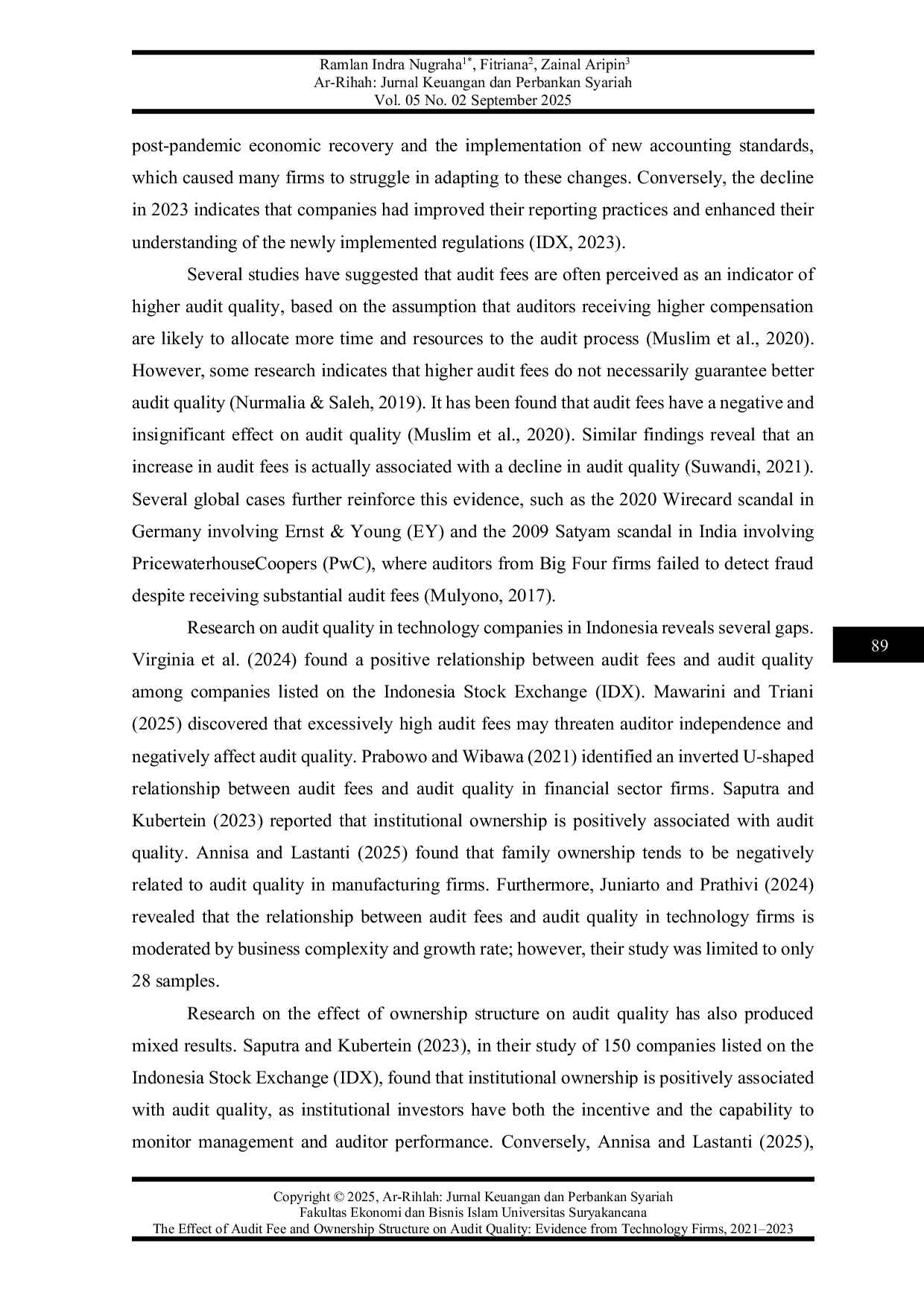 JURIS The Effect Of Audit Fee And Ownership Structure On Audit Quality Evidence From Technology Firms 2021 2023