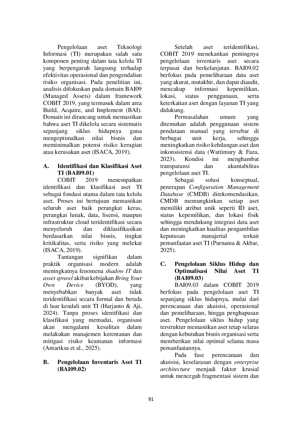 JURIS Analisis Dan Pengelolaan Aset Teknologi Informasi Menggunakan Framework Cobit 2019