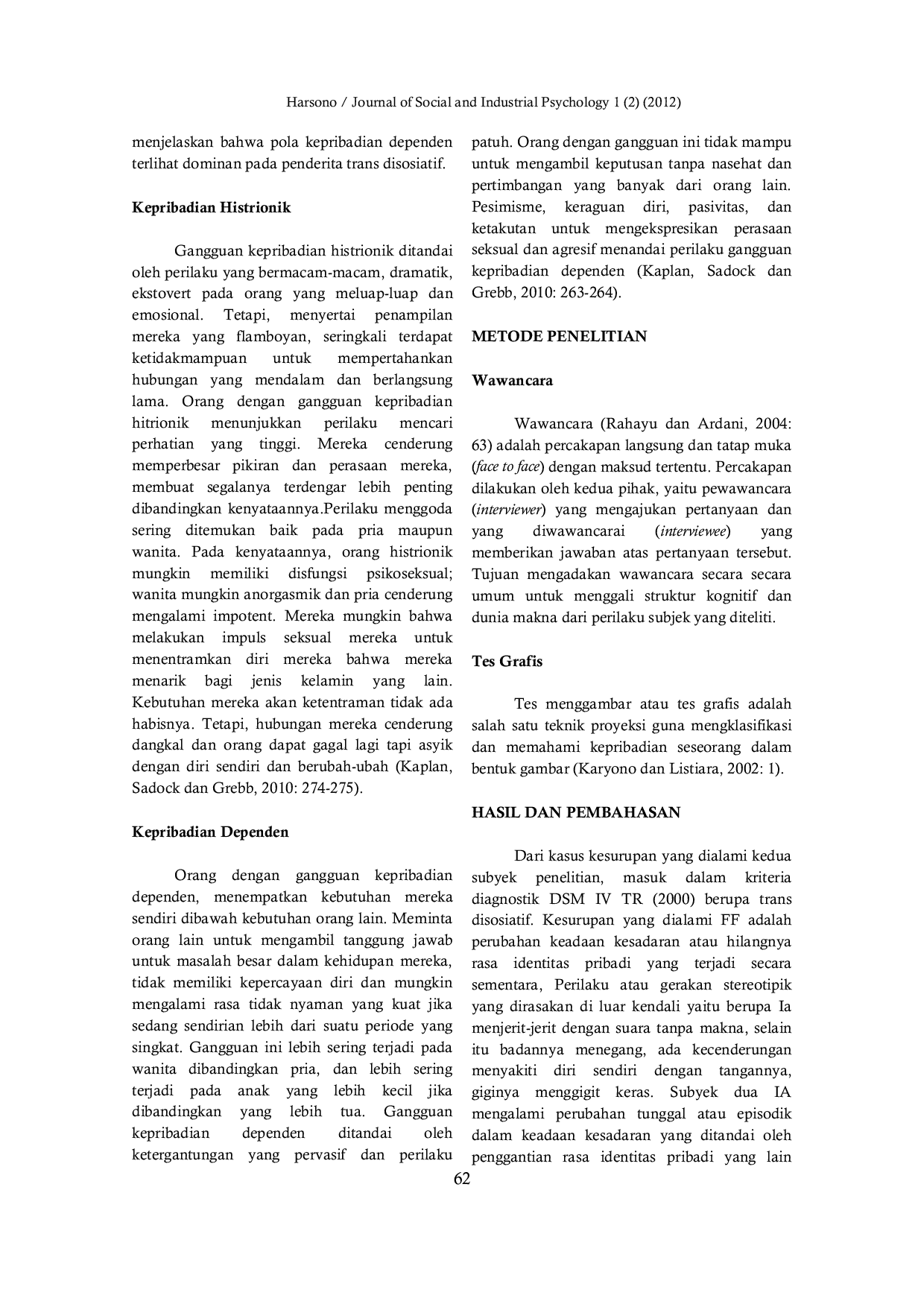 JURIS Gambar Trans Disosiatif pada Mahasiswi