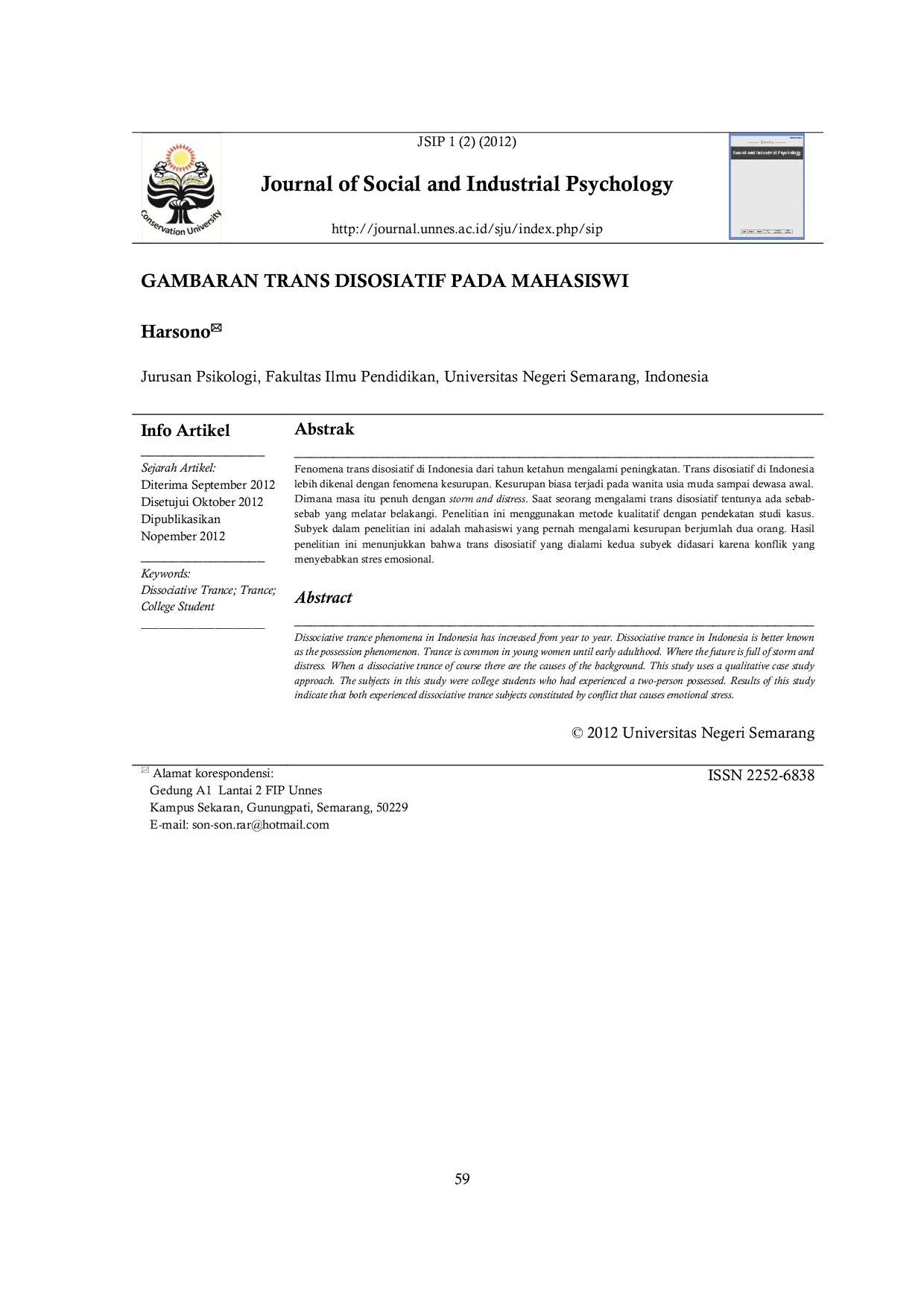 JURIS Gambar Trans Disosiatif pada Mahasiswi