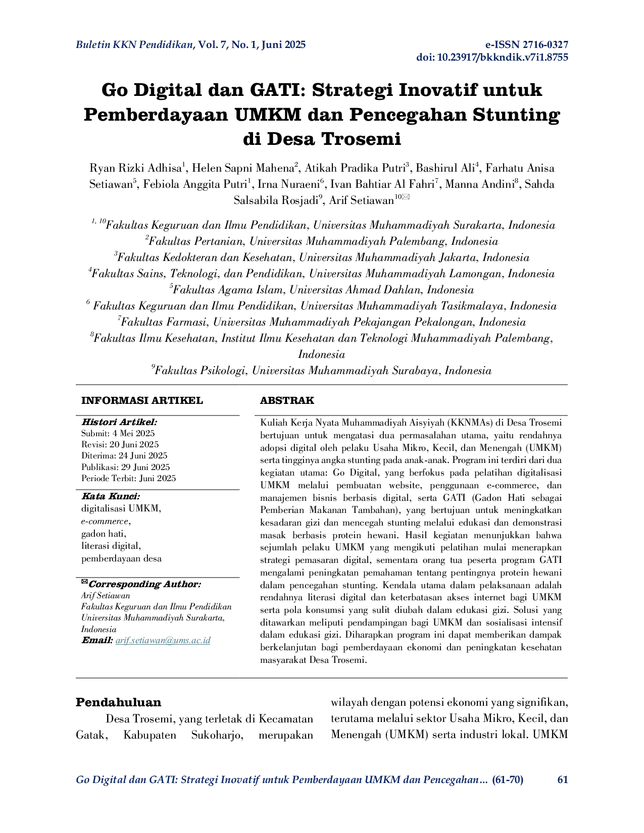 JURIS Go Digital dan GATI Strategi Inovatif untuk Pemberdayaan UMKM dan Pencegahan Stunting di Desa Trosemi