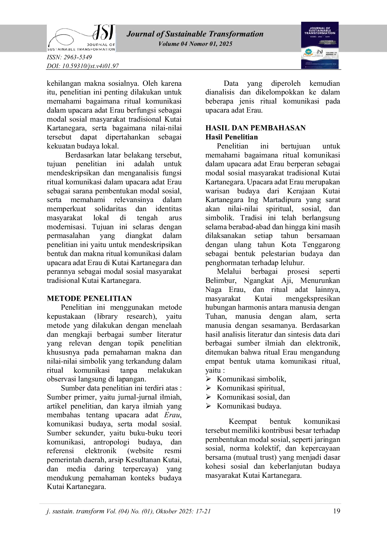 JURIS Ritual Komunikasi Dalam Upacara Adat Erau Sebagai Modal Sosial Masyarakat Tradisional Kutai Kartanegara