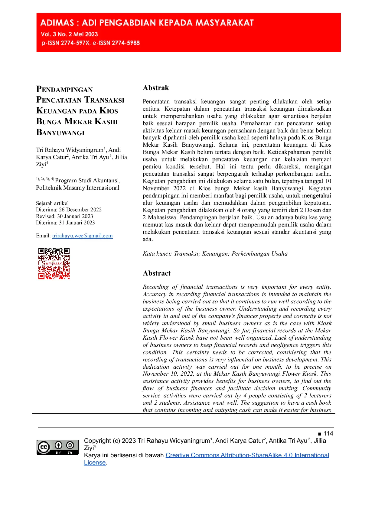 JURIS Pendampingan Pencatatan Transaksi Keuangan pada Kios Bunga Mekar Kasih Banyuwangi