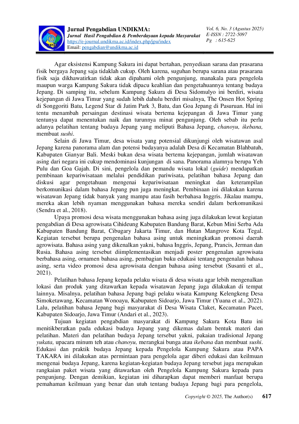 JURIS Pemberdayaan Masyarakat Lokal Melalui Edukasi Budaya Jepang Sebagai Daya Tarik Wisata di Kampung Sakura Kota Batu Jawa Timur