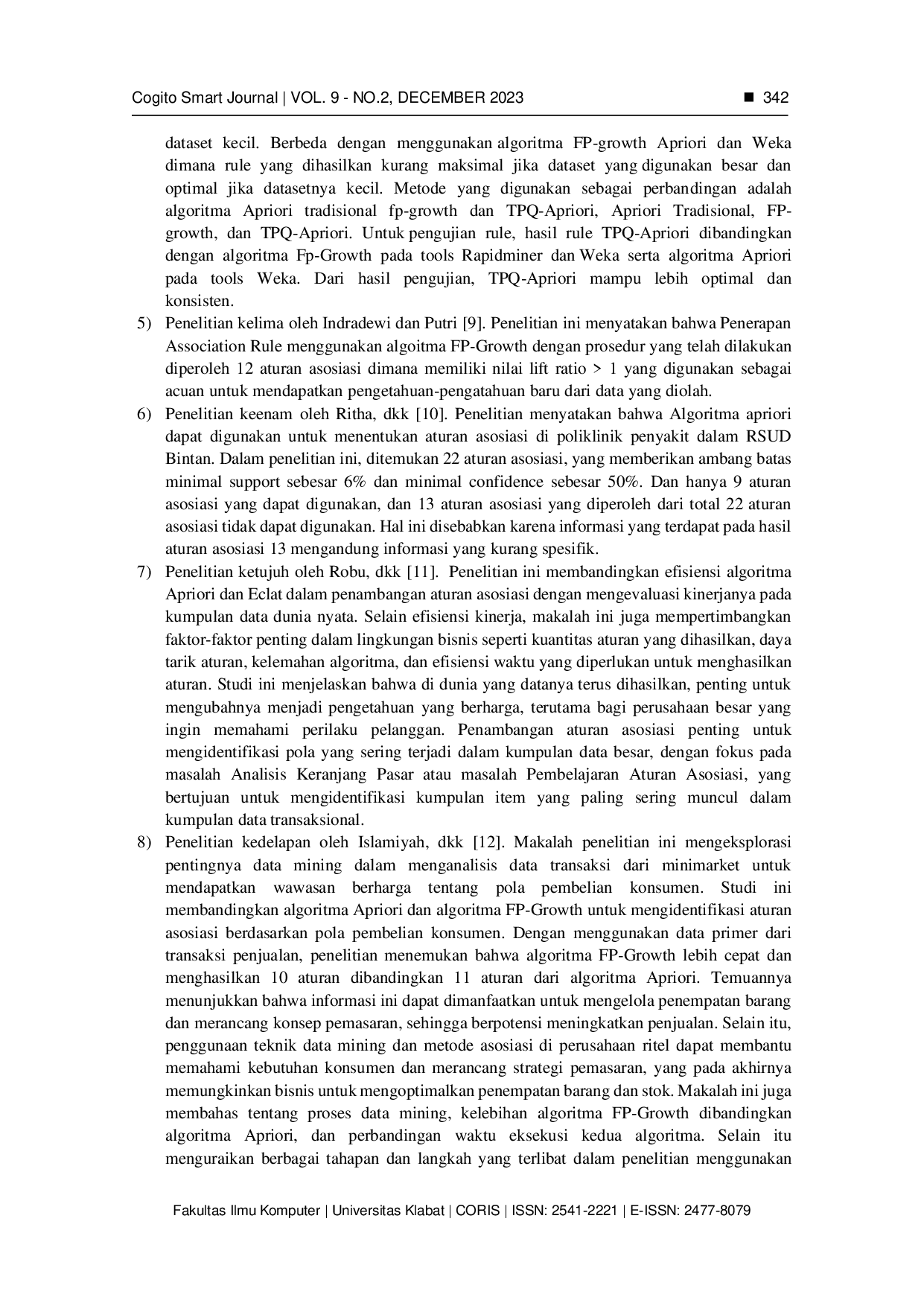 JURIS Analisis Perbandingan Kinerja Algoritma Apriori FP Growth dan Eclat dalam menemukan Pola Frekuensi pada Dataset INA CBG S