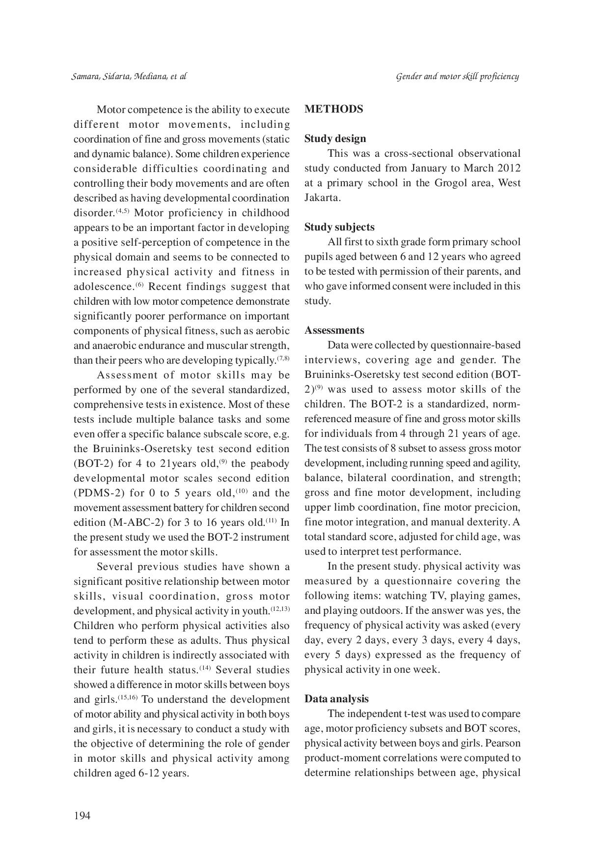 JURIS Gender impacts on motor skill proficiency physical activity relationship in children