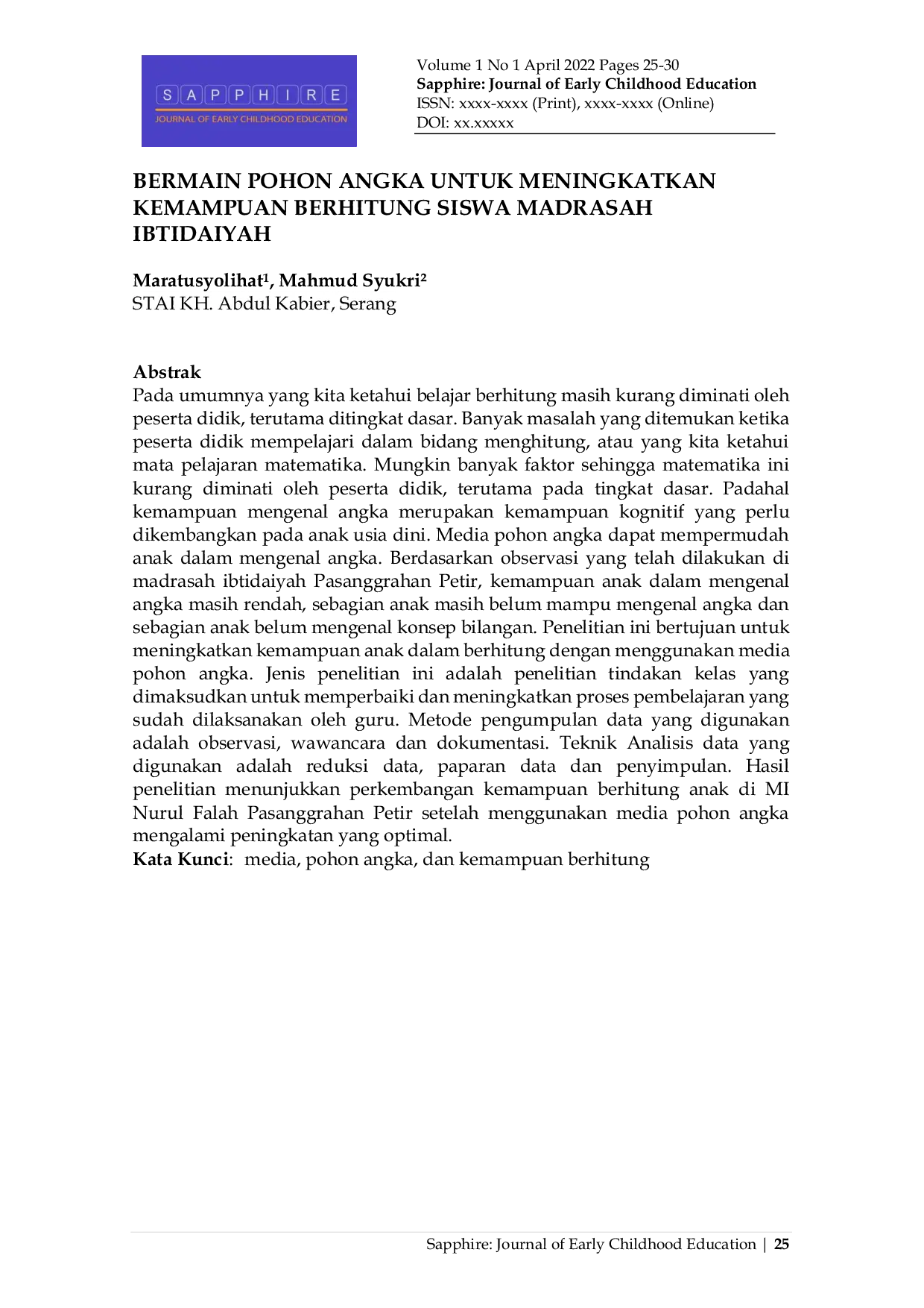 JURIS Bermain Pohon Angka untuk Meningkatkan Kemampuan Berhitung Siswa Madrasah Ibtidaiyah