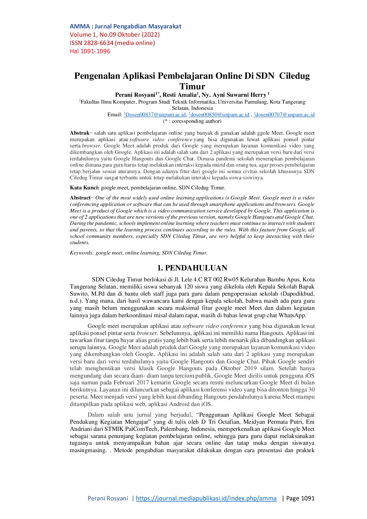 JURIS Pengenalan Aplikasi Pembelajaran Online Di SDN Ciledug Timur